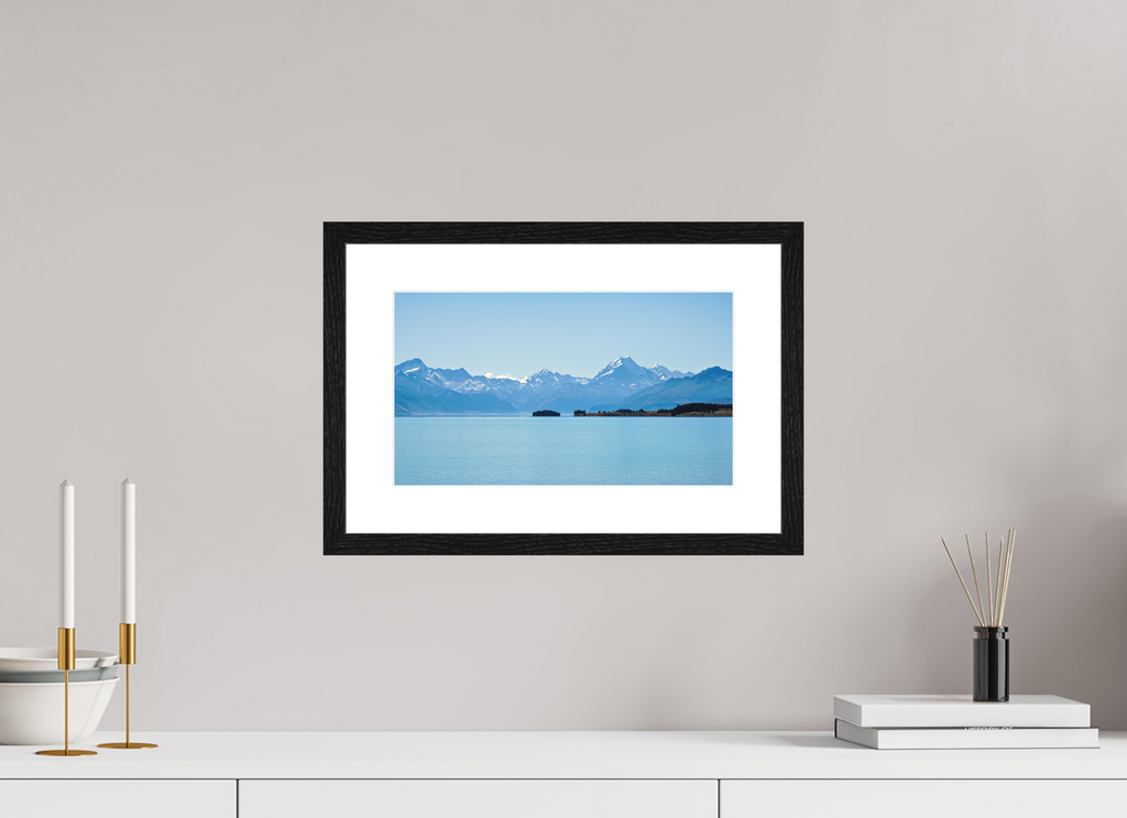 34.4 x 20 cm, Smooth Natural Paper Print with Frame Aoraki Reflections – Lake Pukaki & Mount Cook, New Zealand