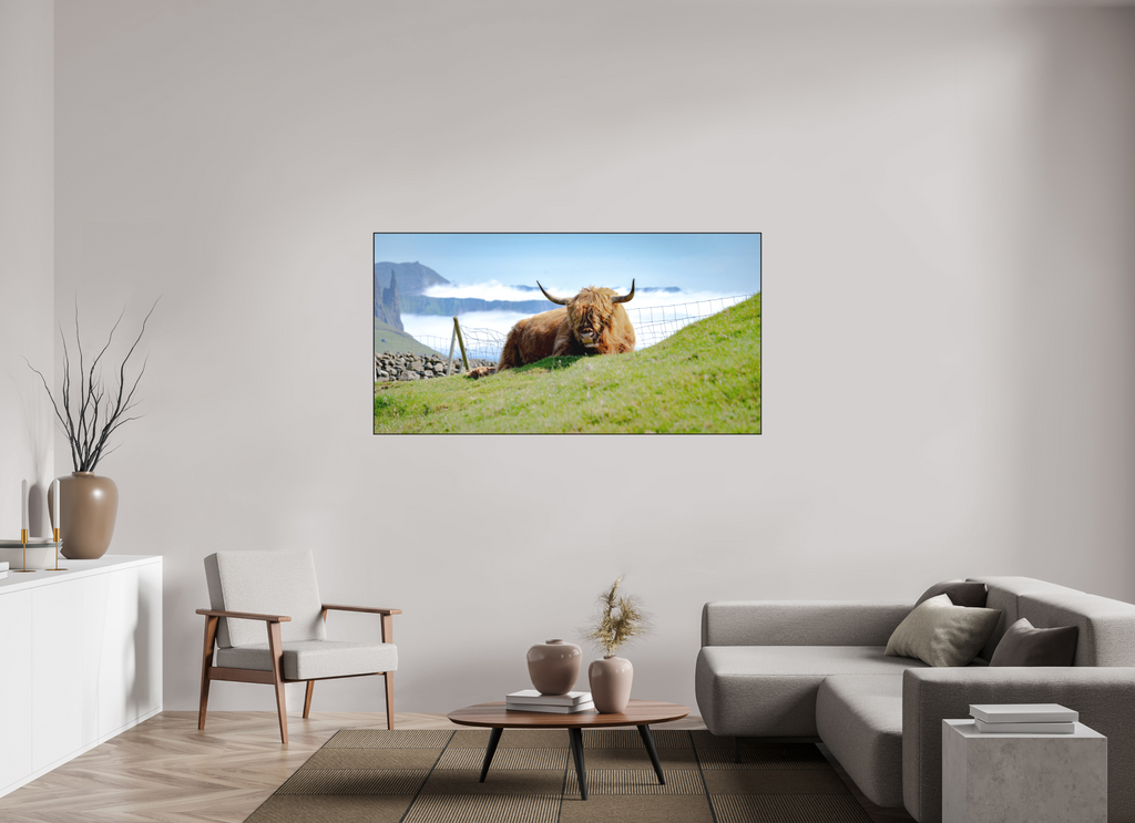 173.6 x 90 cm, Solid Wood Artbox Highland Cow of the Faroe Islands