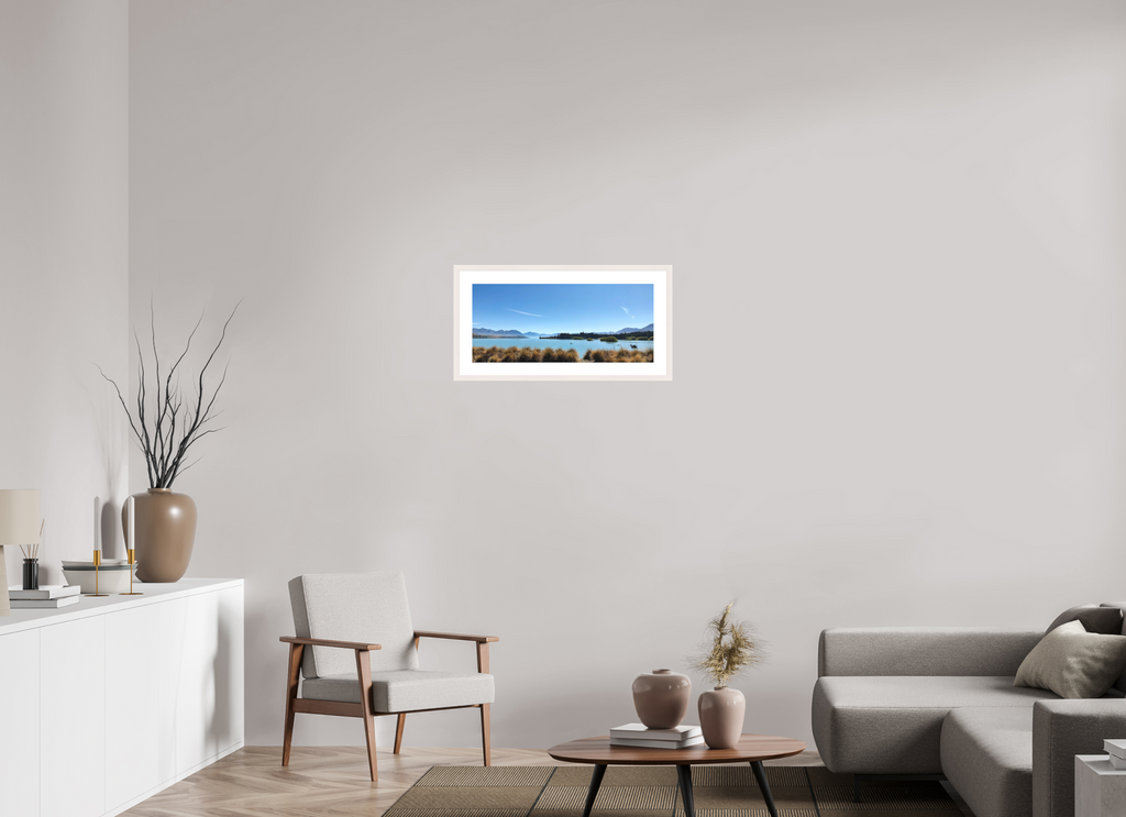 67.9 x 30 cm, Solid Wood Frame with Passe Partout Lake Pukaki - New Zealand