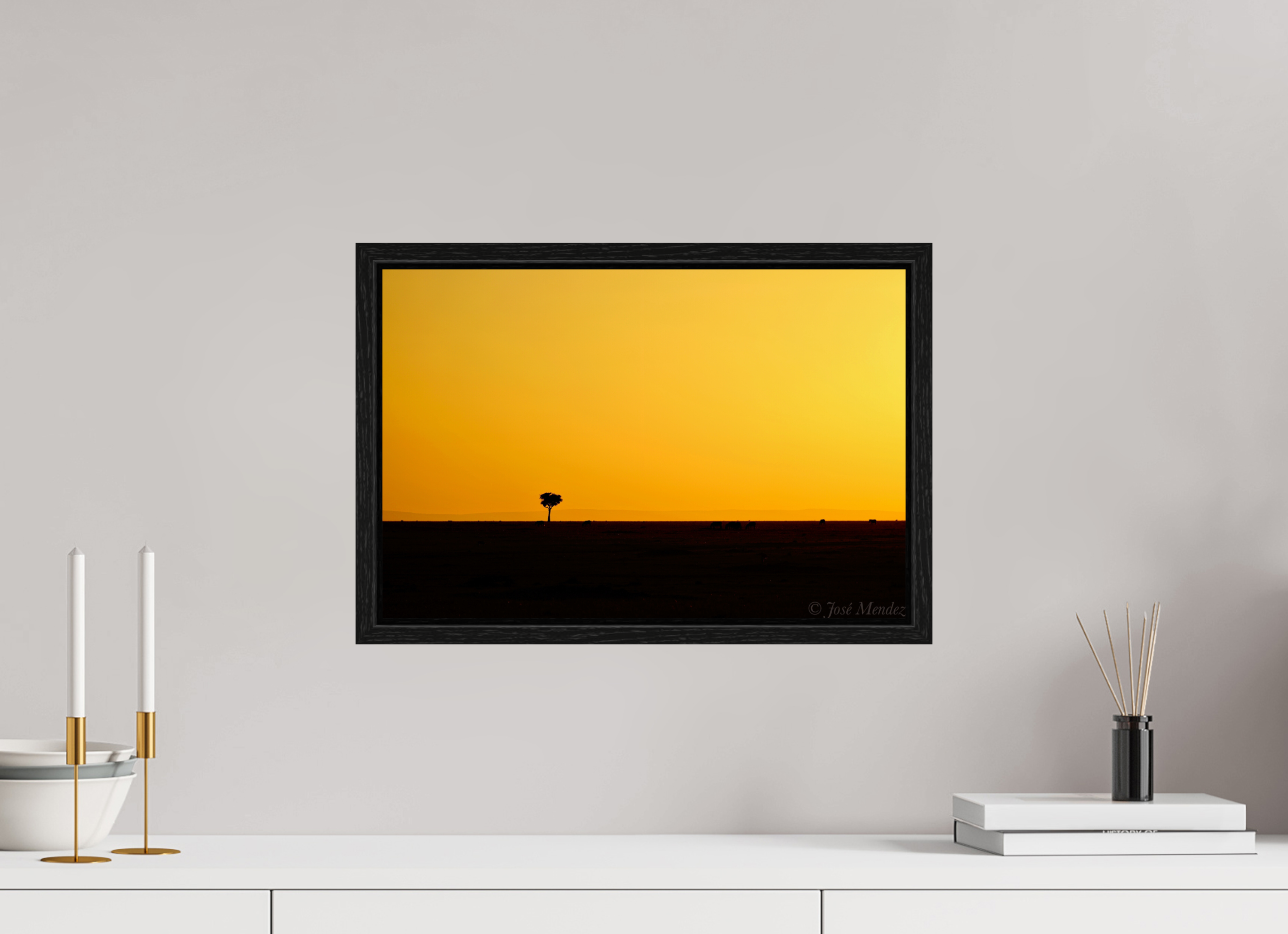 45 x 30 cm, Floater Frame Acacia Tree at Twilight