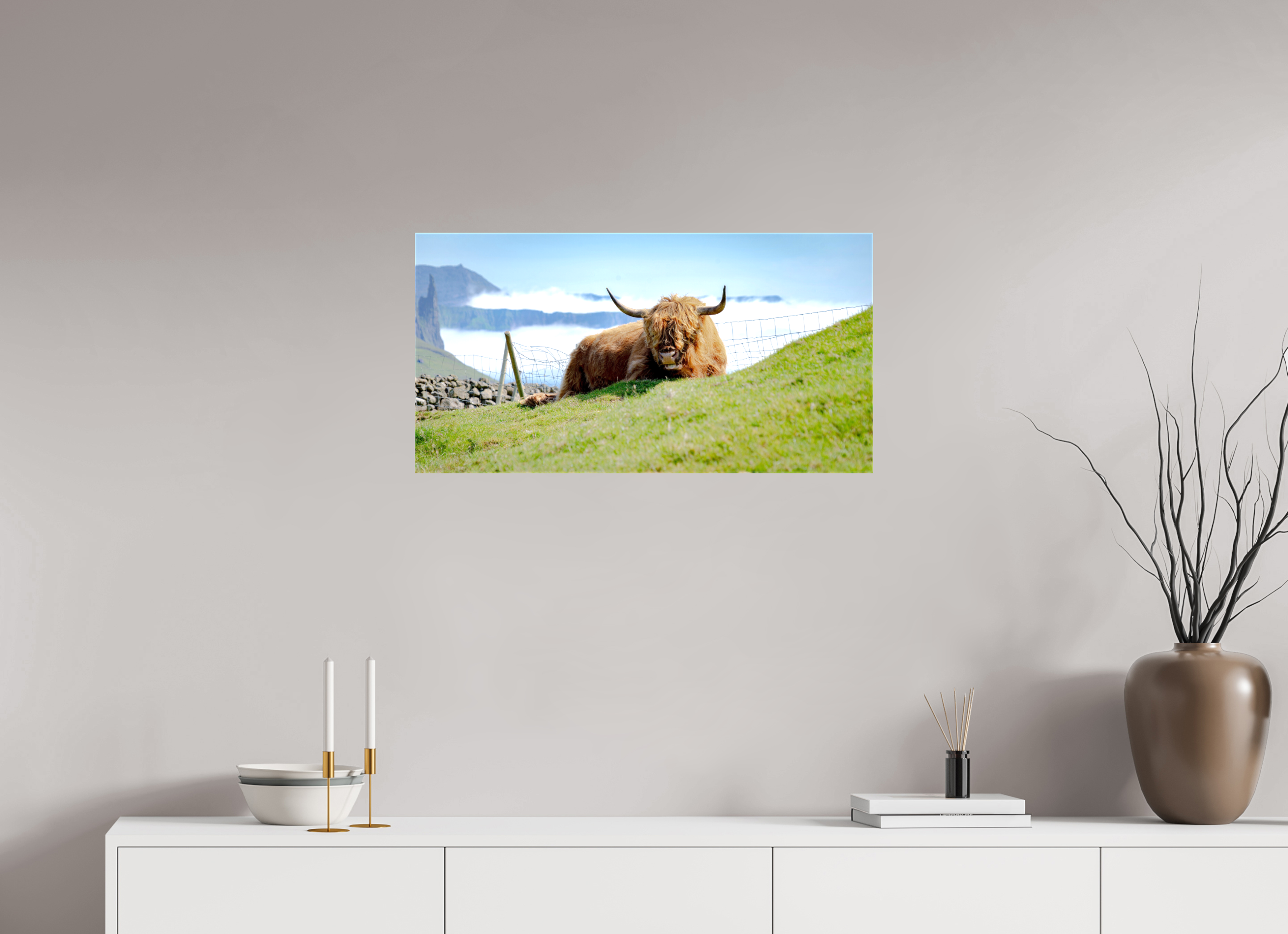 77.2 x 40 cm, Canvases Unframed Highland Cow of the Faroe Islands