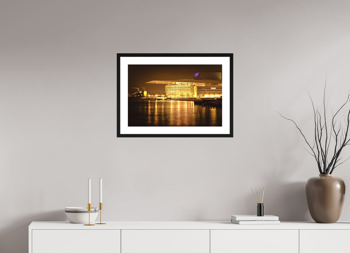60 x 40 cm, Smooth Natural Paper Print with Frame Operaen at Night