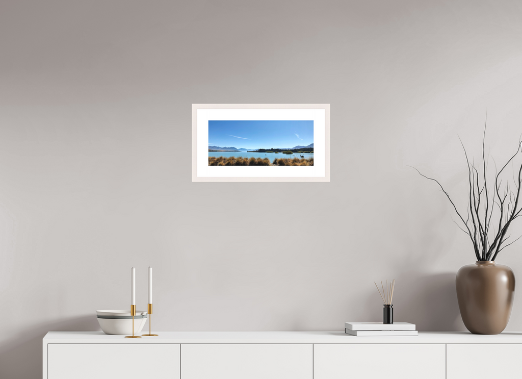 45.2 x 20 cm, Solid Wood Frame with Passe Partout Lake Pukaki - New Zealand