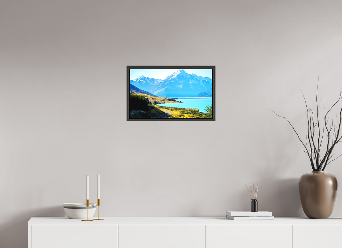 51.3 x 30 cm, Textile Print Canvas with 15 mm Width Gap Frame Mount Cook Road - New Zealand
