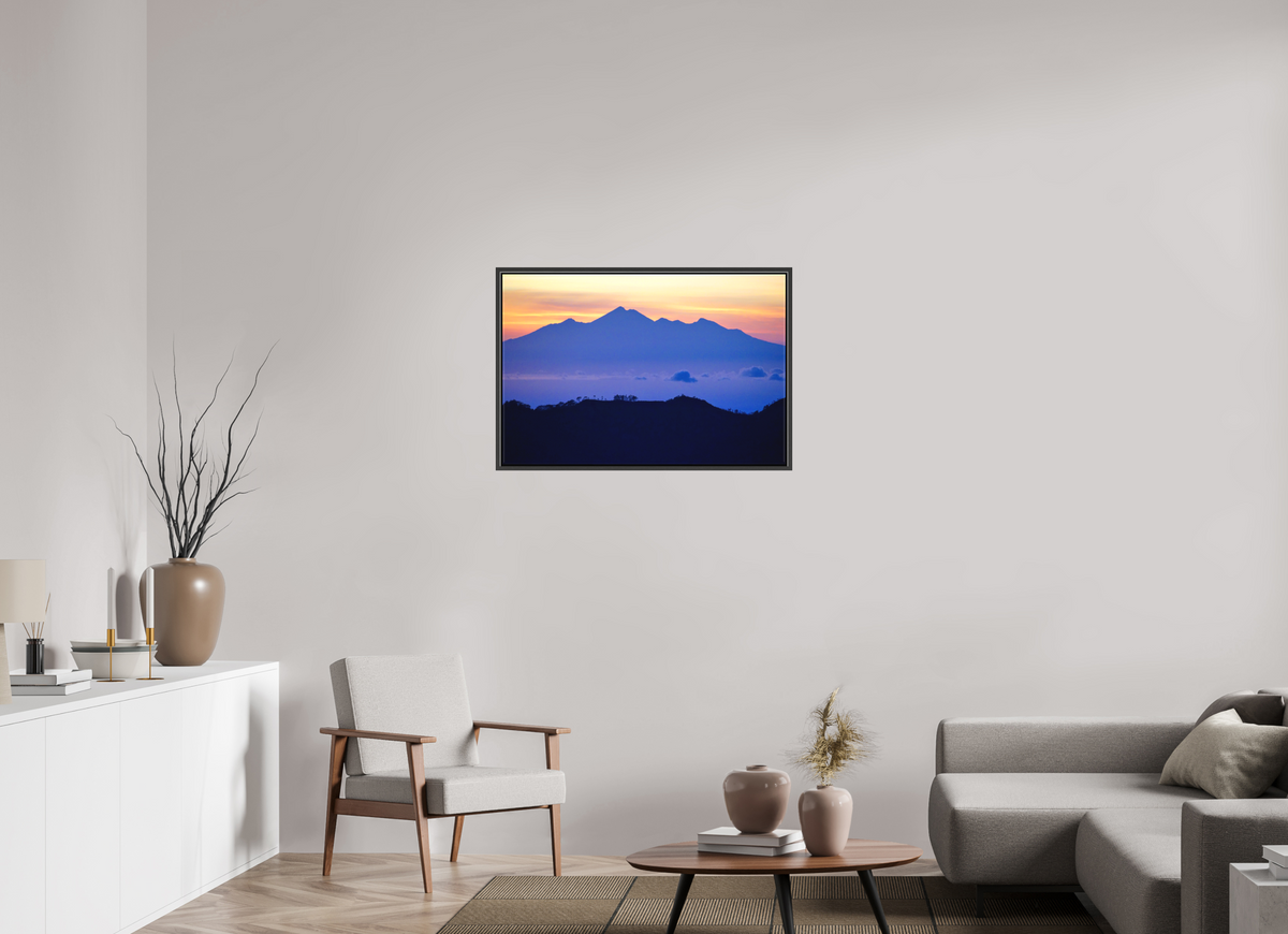 90 x 60 cm, Textile Print Canvas with 15 mm Width Gap Frame Mount Agung at Sunrise - Bali - Indonesia
