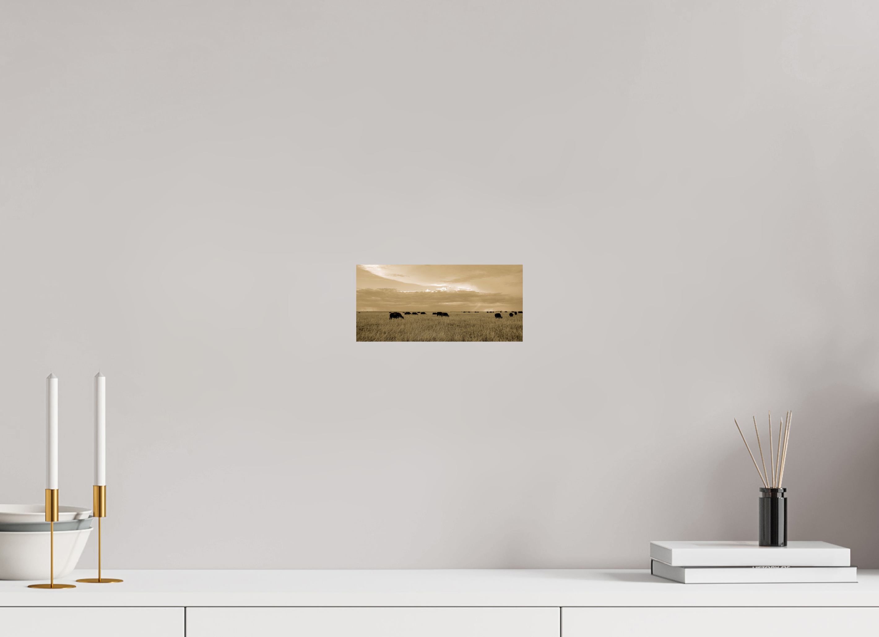 21.6 x 10 cm, PH Print On Fujiflex High Gloss Grazing Herd of African Buffalo, Masai Mara, Kenya