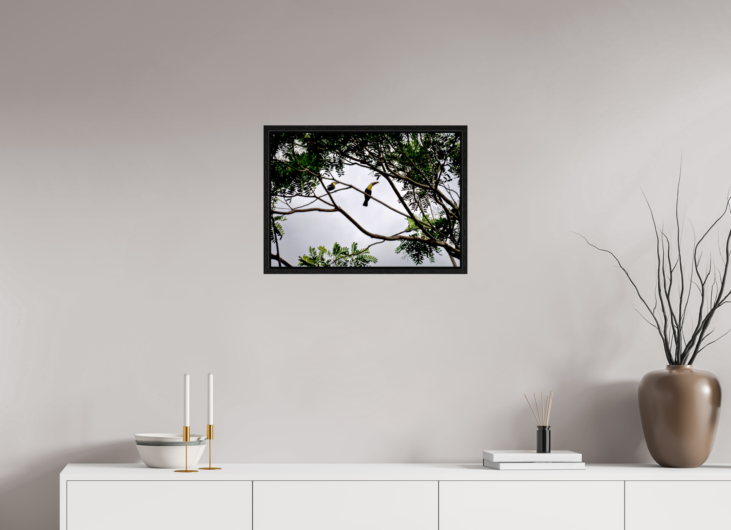 56.5 x 40 cm, Floater Frame A Hornbill on a Branch