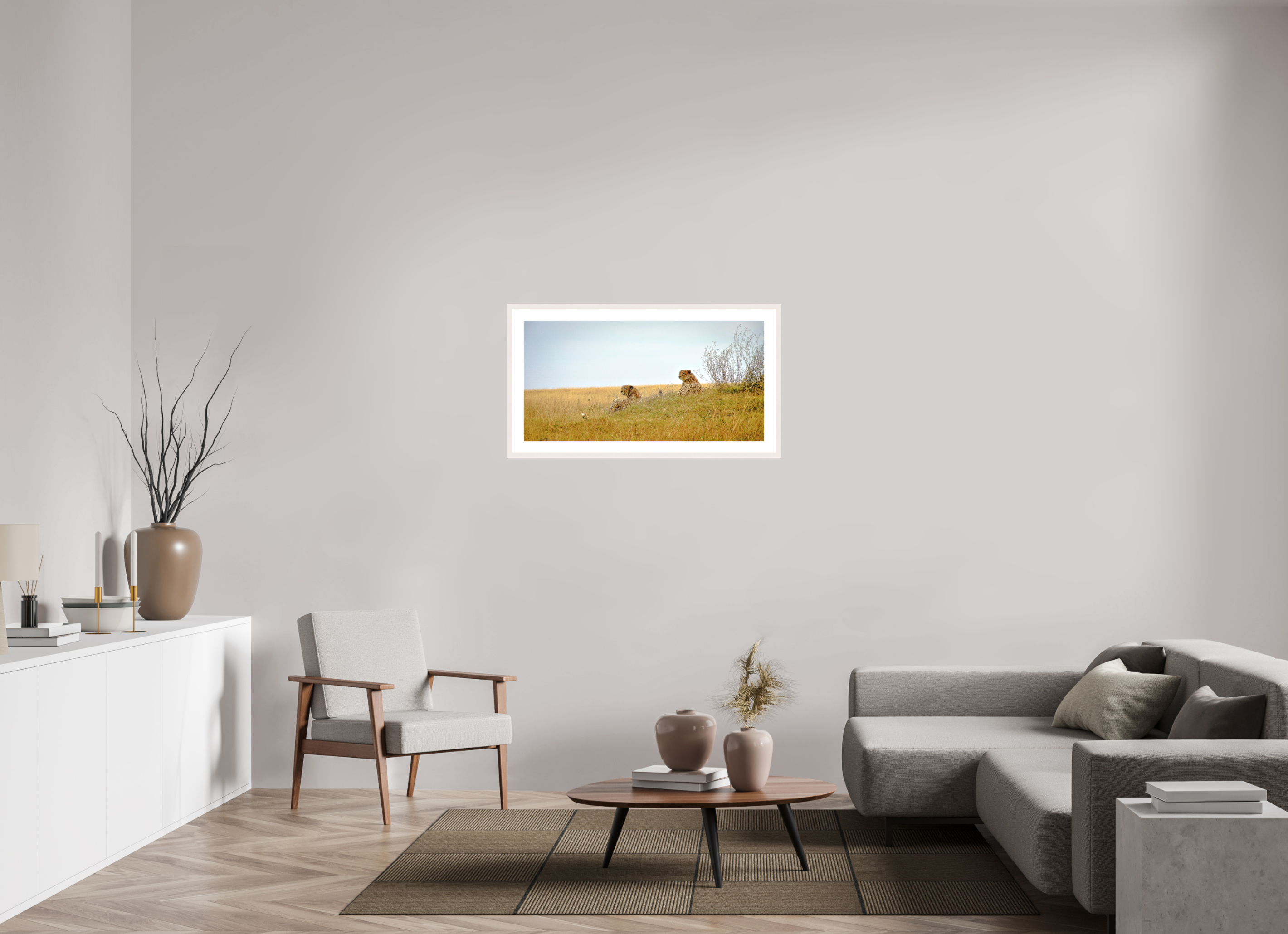 98.9 x 50 cm, Solid Wood Frame with Passe Partout Cheetah Connection