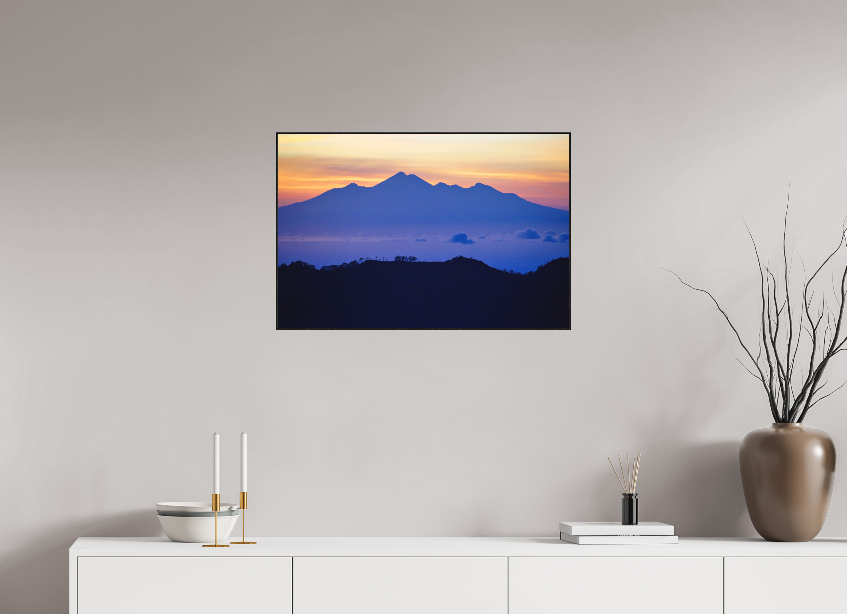 75 x 50 cm, Solid Wood Artbox Mount Agung at Sunrise - Bali - Indonesia