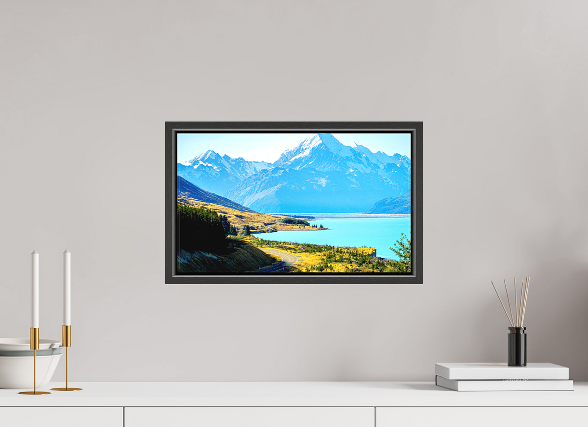 42.8 x 25 cm, Textile Print Canvas with 15 mm Width Gap Frame Mount Cook Road - New Zealand