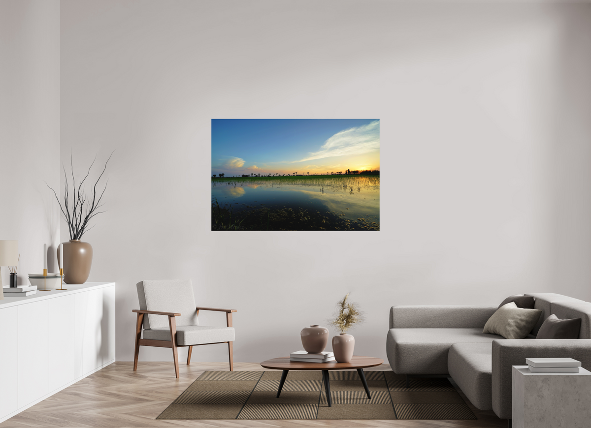 150 x 100 cm, Fine Art Print Smooth Rice Fields at Dusk