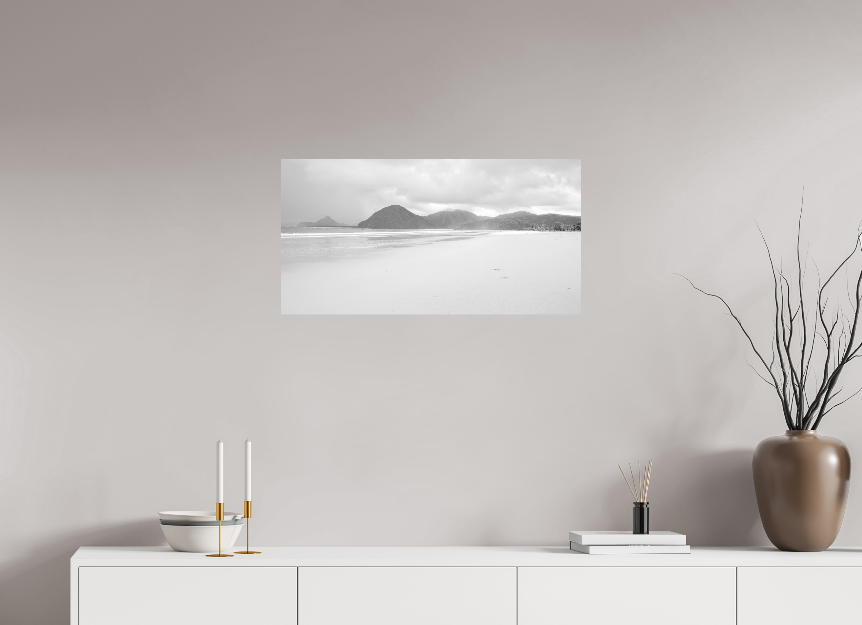 77.3 x 40 cm, Photo Print on Ilford Baryta Paper B&W Untamed Shores in Lombok - Indonesia