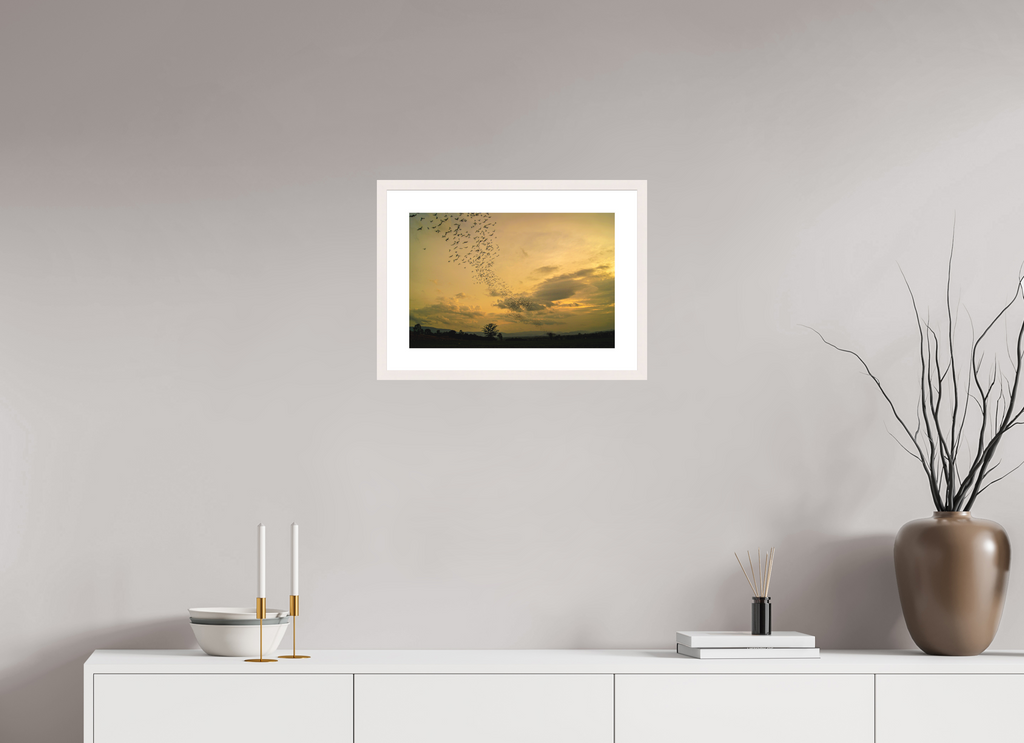 45 x 30 cm, Solid Wood Frame with Passe Partout Dusk Emergence
