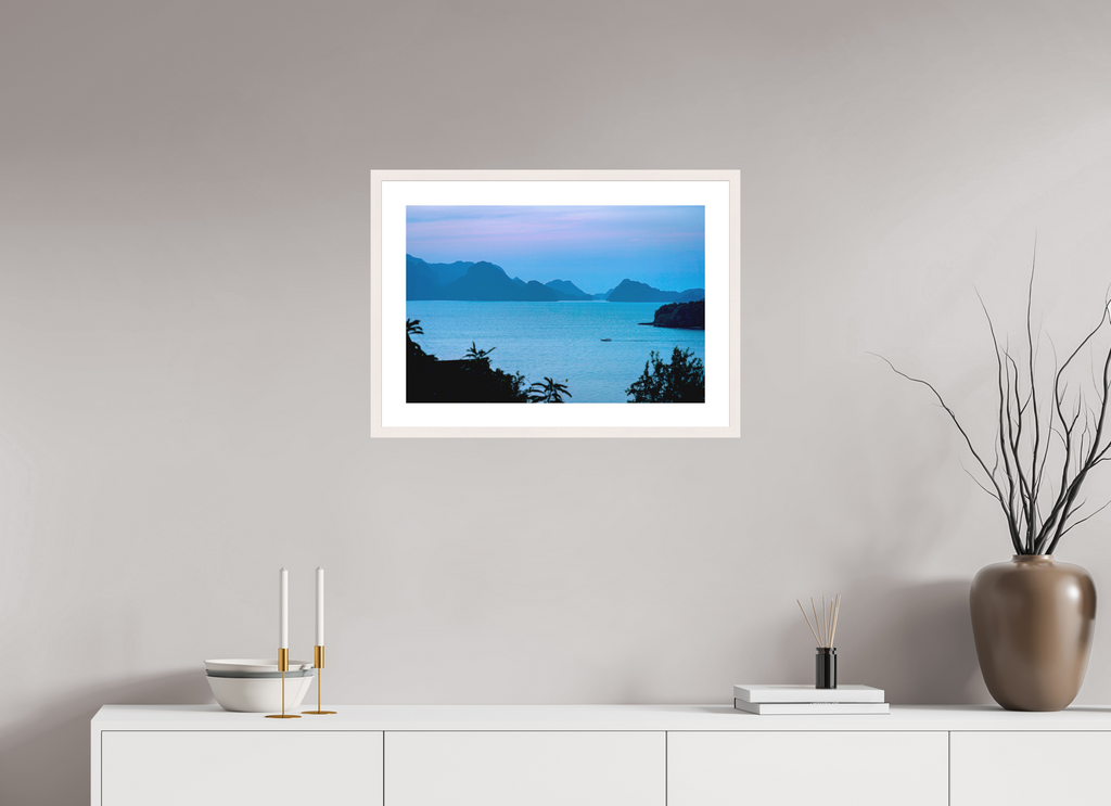 60 x 40 cm, Solid Wood Frame with Passe Partout Blue Silence at Dusk