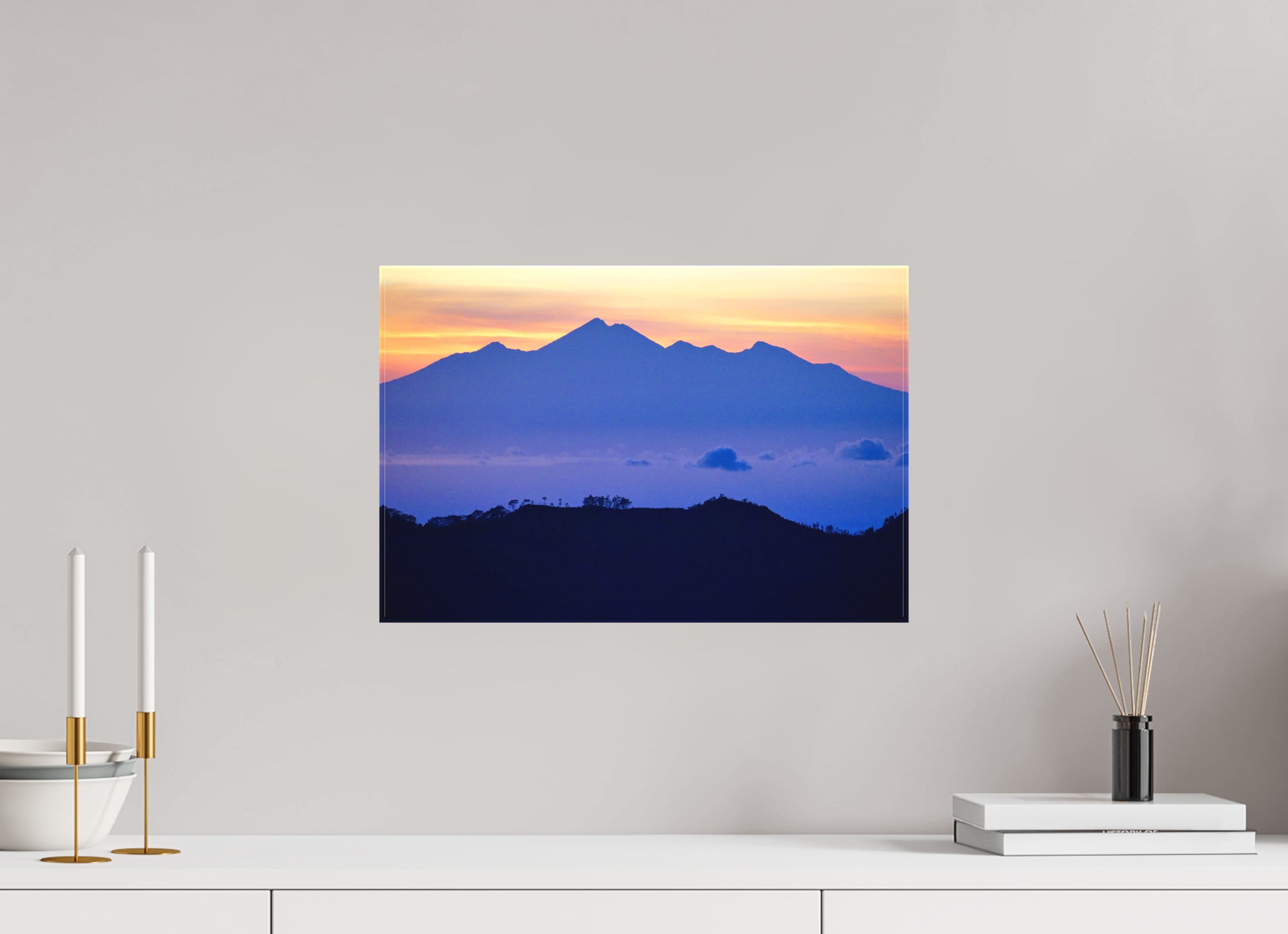 45 x 30 cm, Matte Canvas on Stretcher Frame Mount Agung at Sunrise - Bali - Indonesia