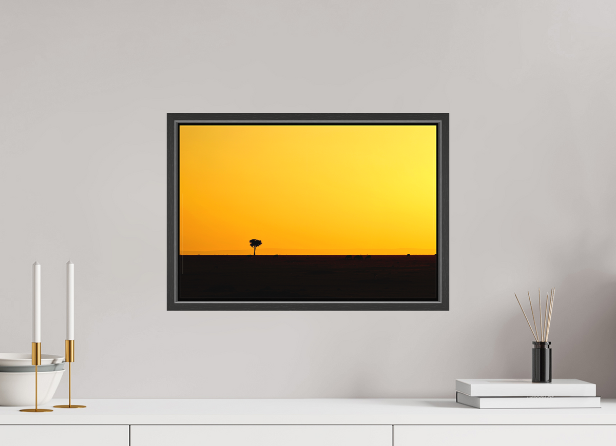 45 x 30 cm, Textile Print Canvas with 15 mm Width Gap Frame Golden Sky over the African Savannah