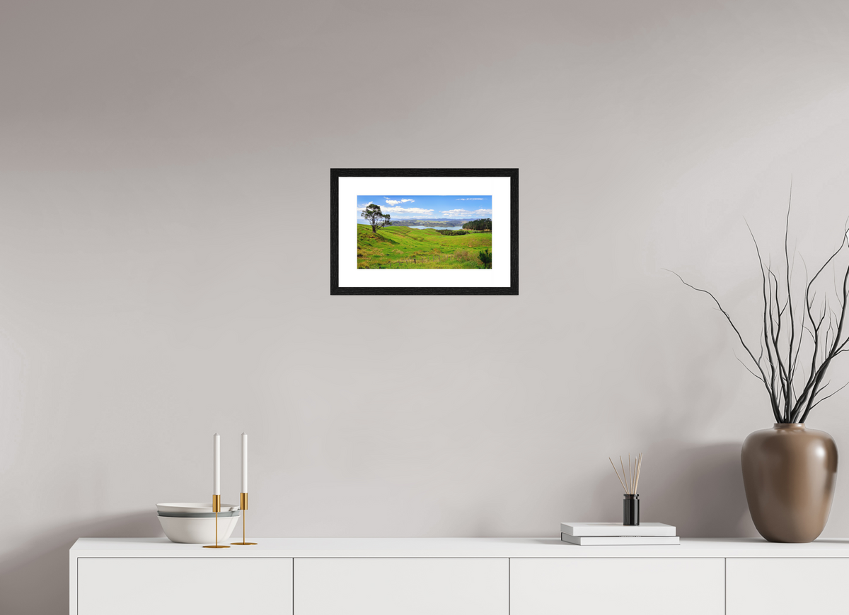 35.8 x 20 cm, Smooth Natural Paper Print with Frame Coromandel Landscape - New Zealand