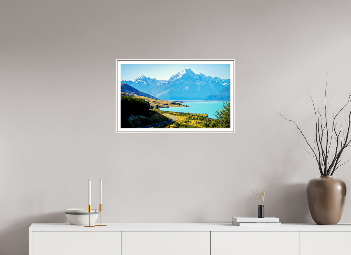 68.4 x 40 cm, Fine Art Print On Framed Aluminum Dibond Mount Cook Road - New Zealand
