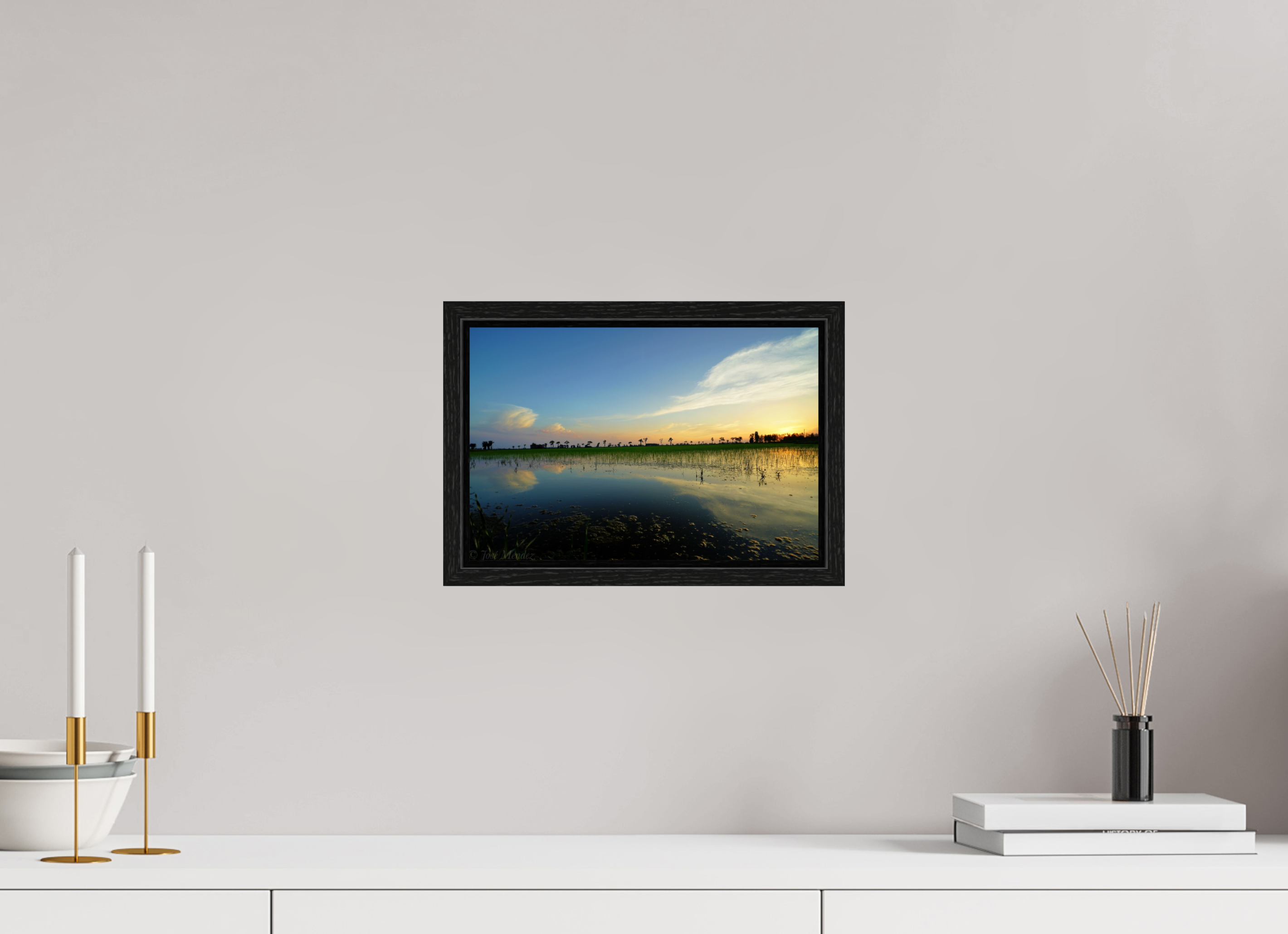 30 x 20 cm, Floater Frame Rice Fields at Twilight