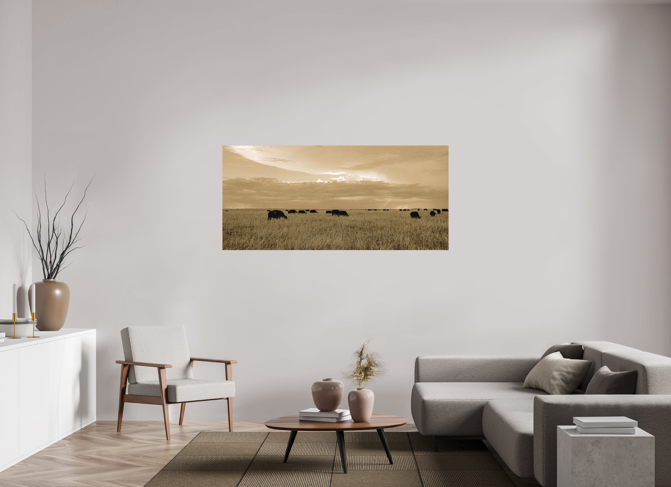 173.2 x 80 cm, Fine Art Print Smooth Grazing Herd of African Buffalo, Masai Mara, Kenya