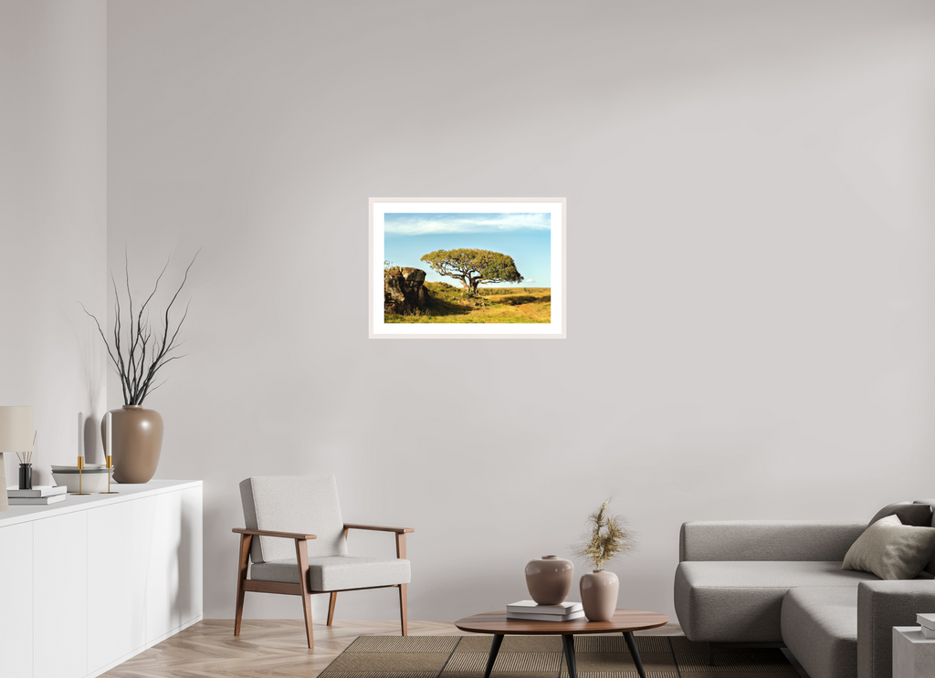 75 x 50 cm, Solid Wood Frame with Passe Partout Acacia Tree - Masai Mara NP - Kenya