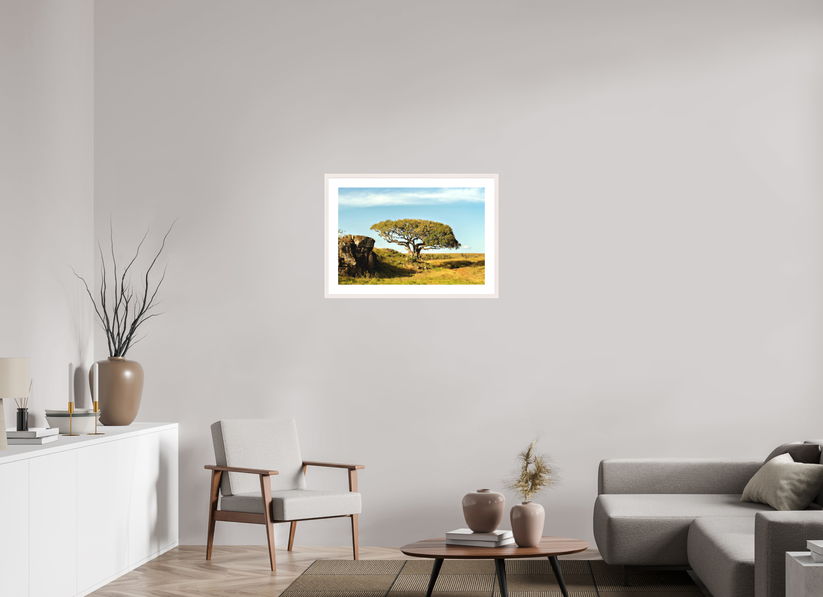 75 x 50 cm, Solid Wood Frame with Passe Partout Acacia Tree - Masai Mara NP - Kenya