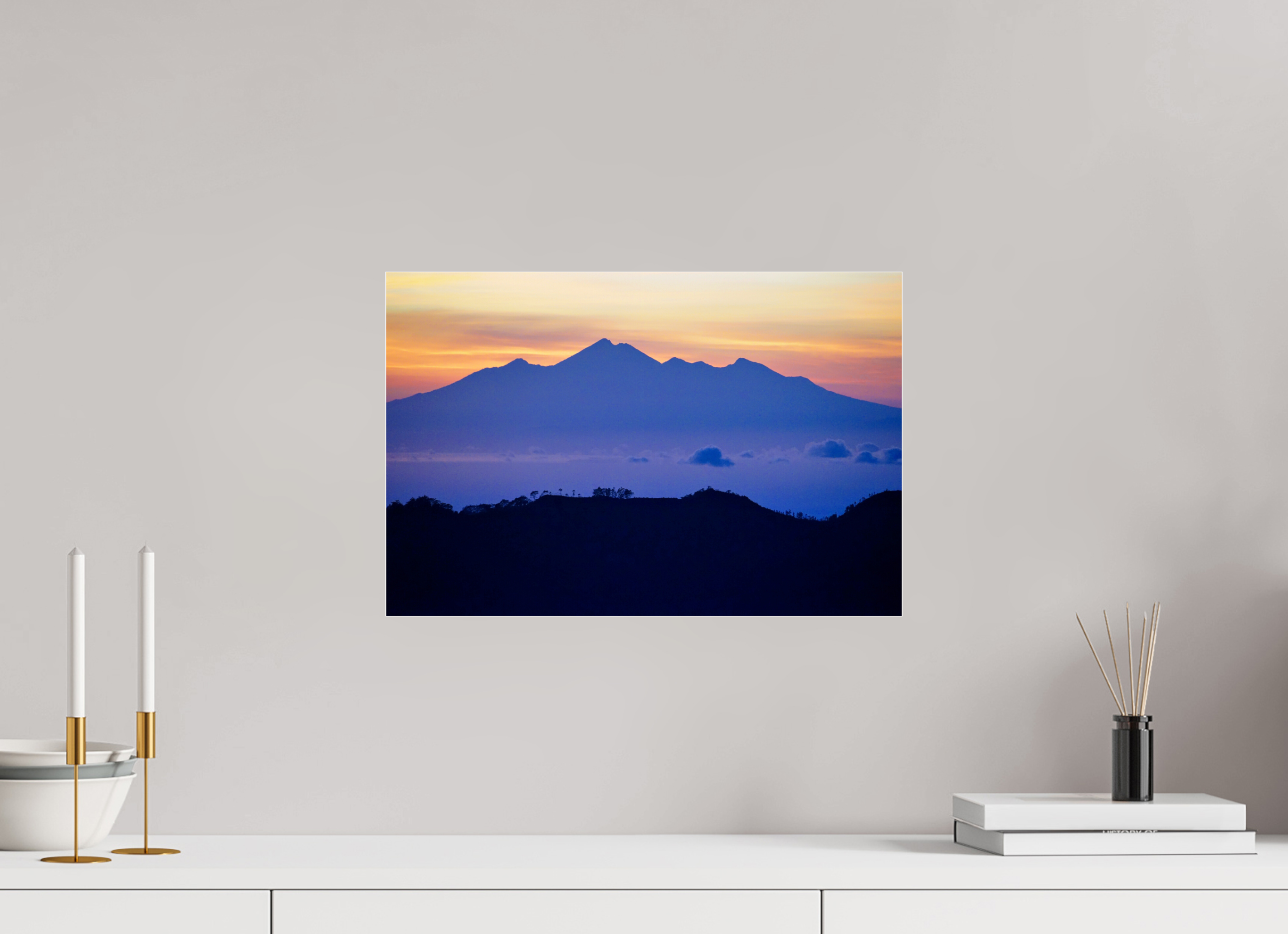 45 x 30 cm, Photo Print Under Acrylic Glass Mount Agung at Sunrise, Bali-Indonesia