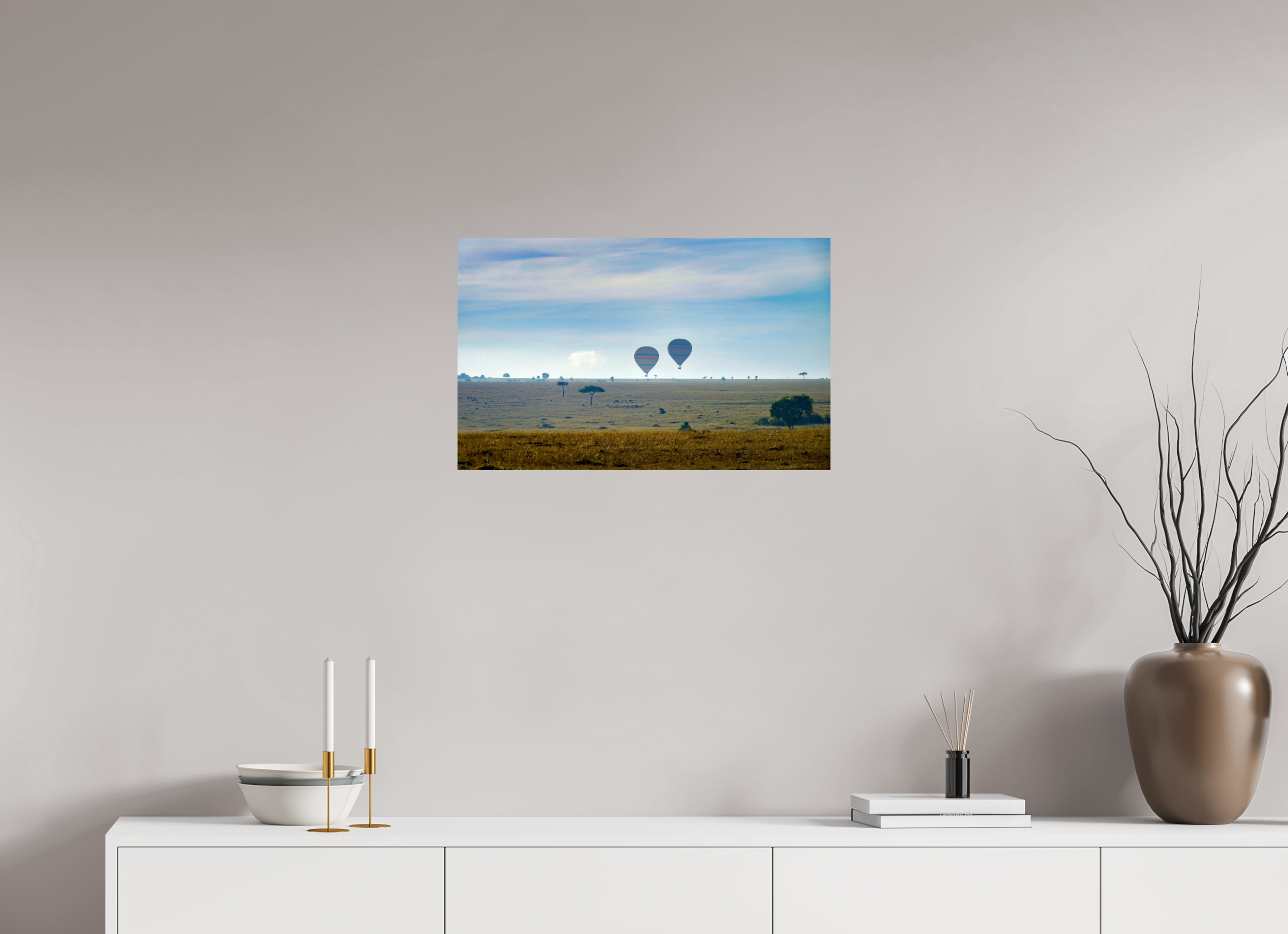 64.3 x 40 cm, Photo Print On Fuji Crystal DP II Hot-air Balloon over the Savanna