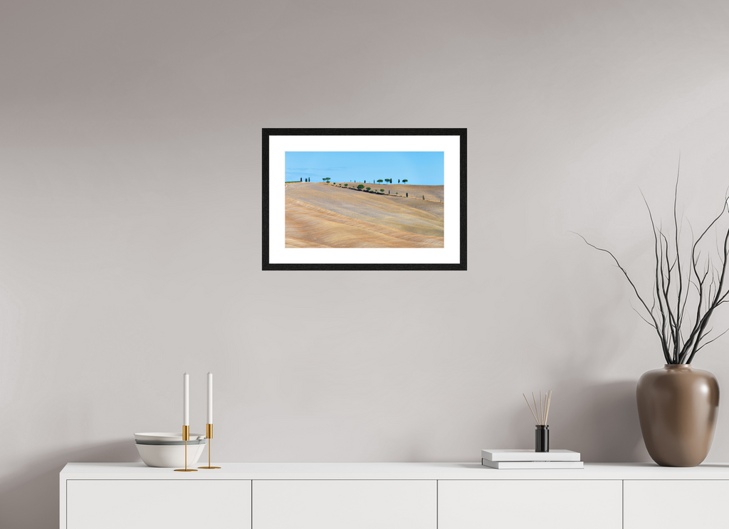 48.8 x 30 cm, Smooth Natural Paper Print with Frame Waves of the Harvest, Tuscany, Italy