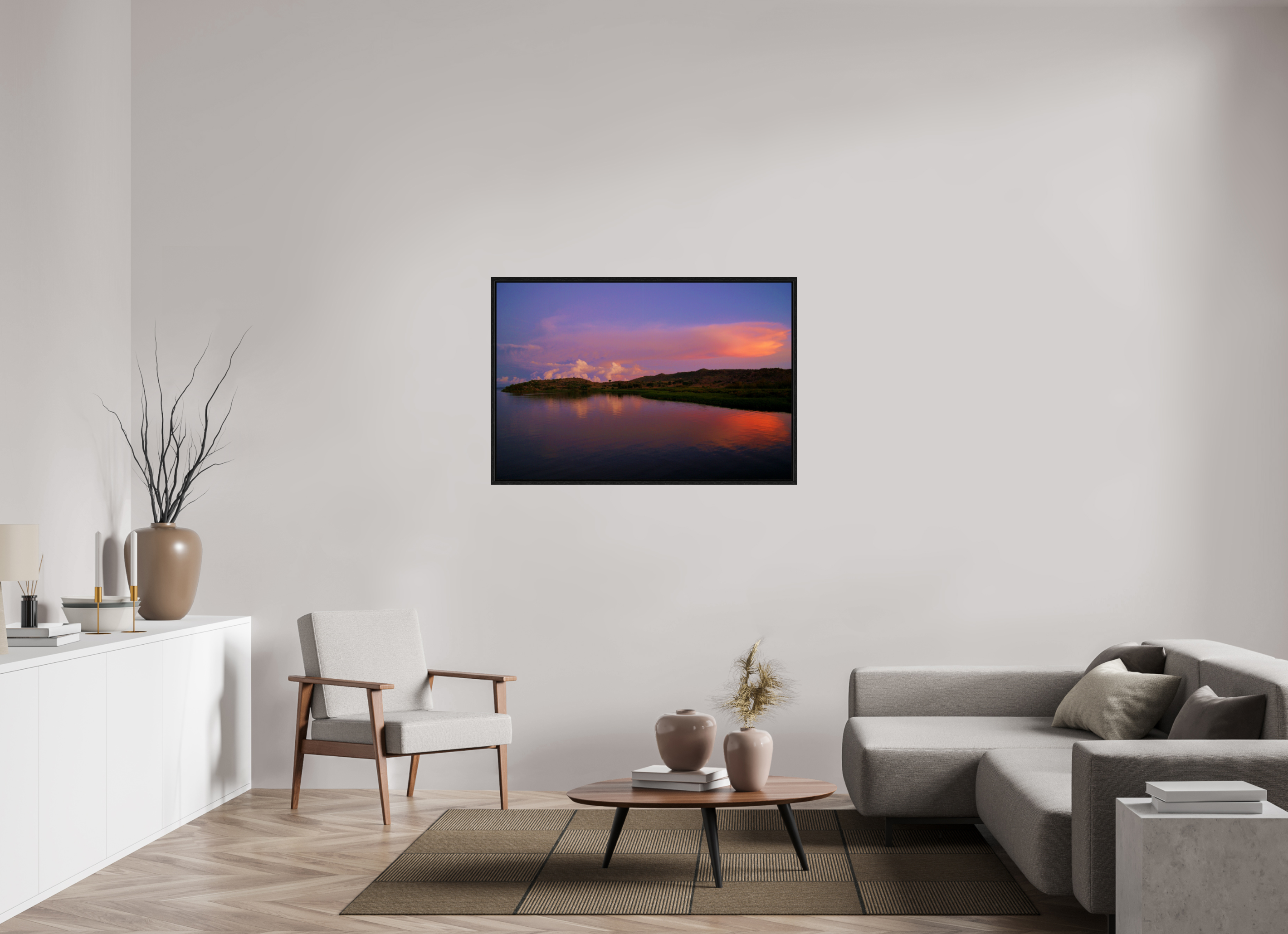 120 x 80 cm, Floater Frame Sunrise Hues of Tanzania