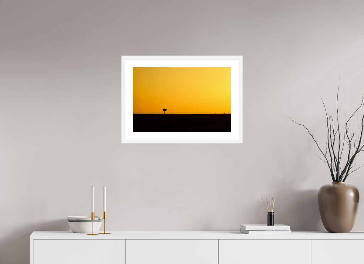 60 x 40 cm, Fine Art Print with Frame Golden Sky over the African Savannah