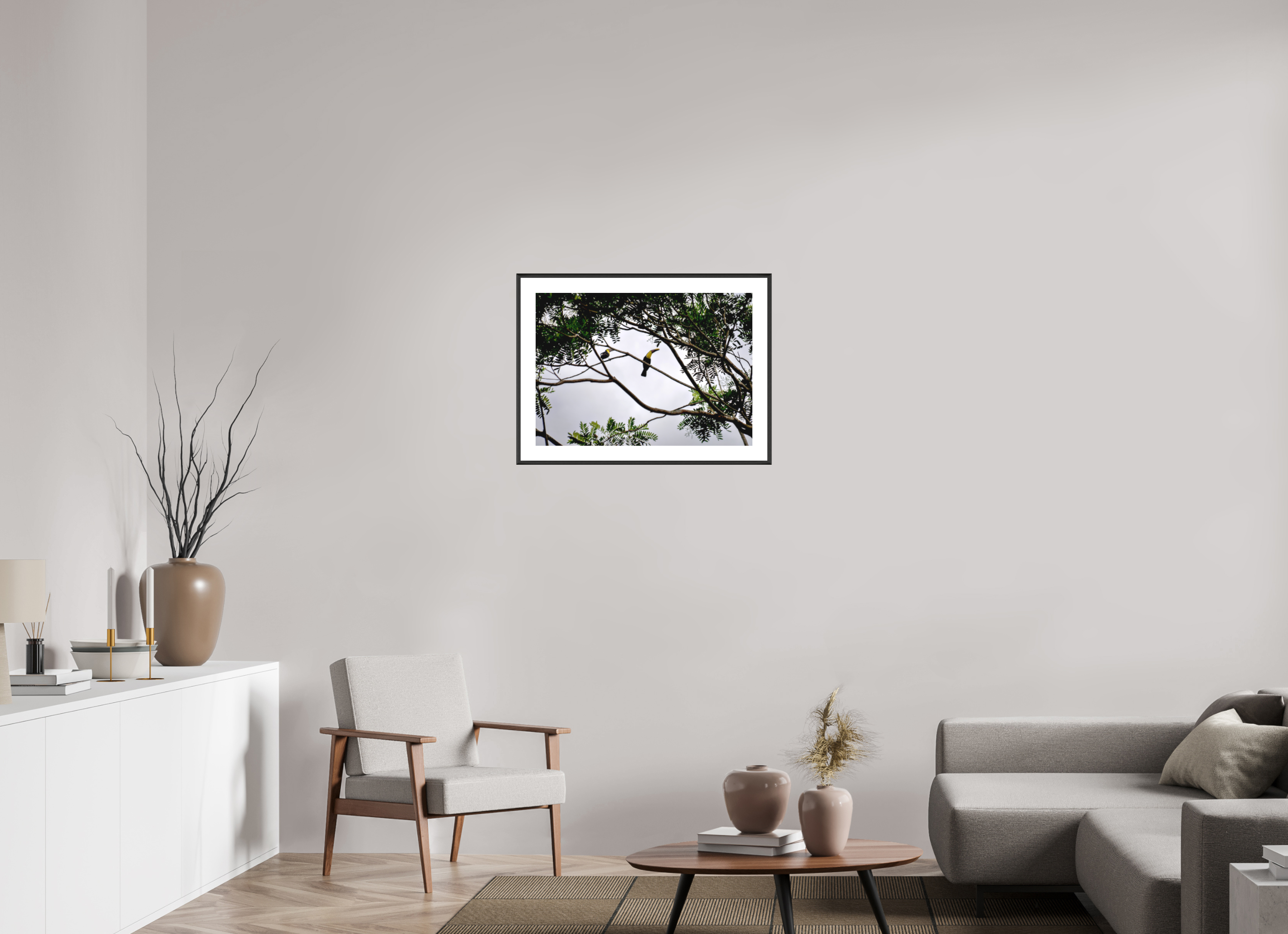 70.6 x 50 cm, Changeable Magnetic Frame - Hahnemühle Fineart Pearl A Hornbill on a Branch