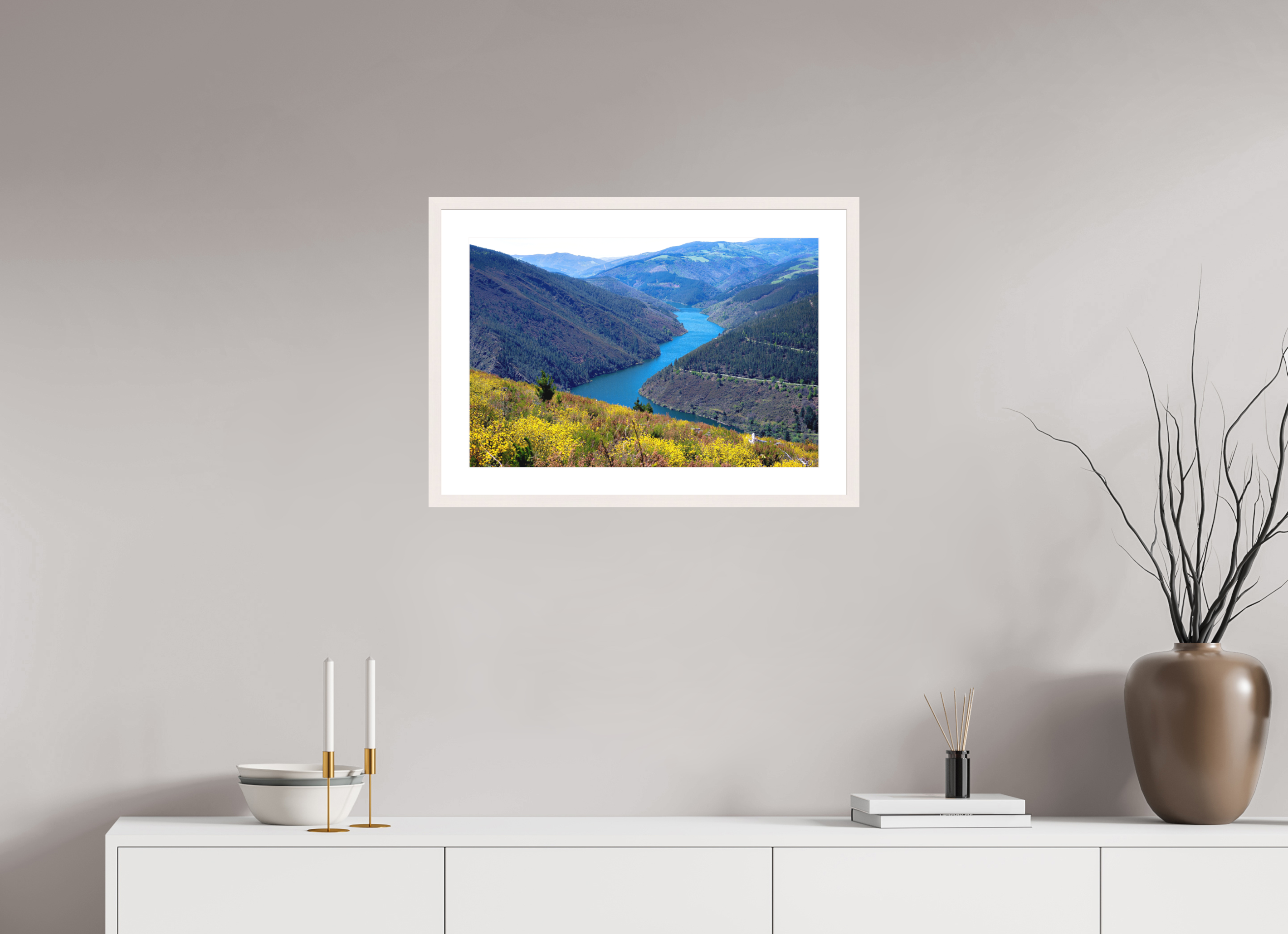60.4 x 40 cm, Solid Wood Frame with Passe Partout Blue River