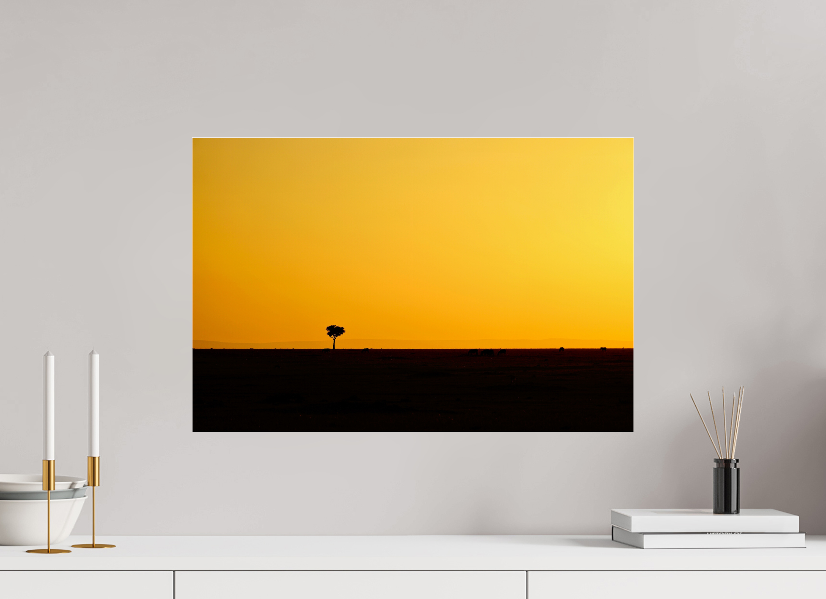 60 x 40 cm, Photo Print Under Acrylic Glass Golden Sky over the African Savannah