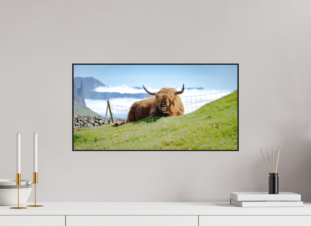57.9 x 30 cm, Solid Wood Artbox Highland Cow of the Faroe Islands