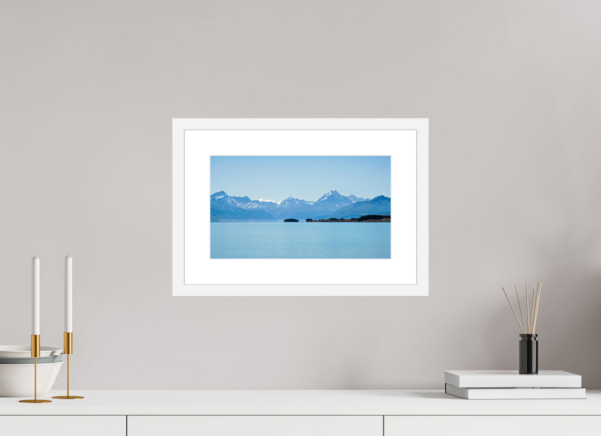 34.4 x 20 cm, Fine Art Print with Frame Aoraki Reflections – Lake Pukaki & Mount Cook, New Zealand