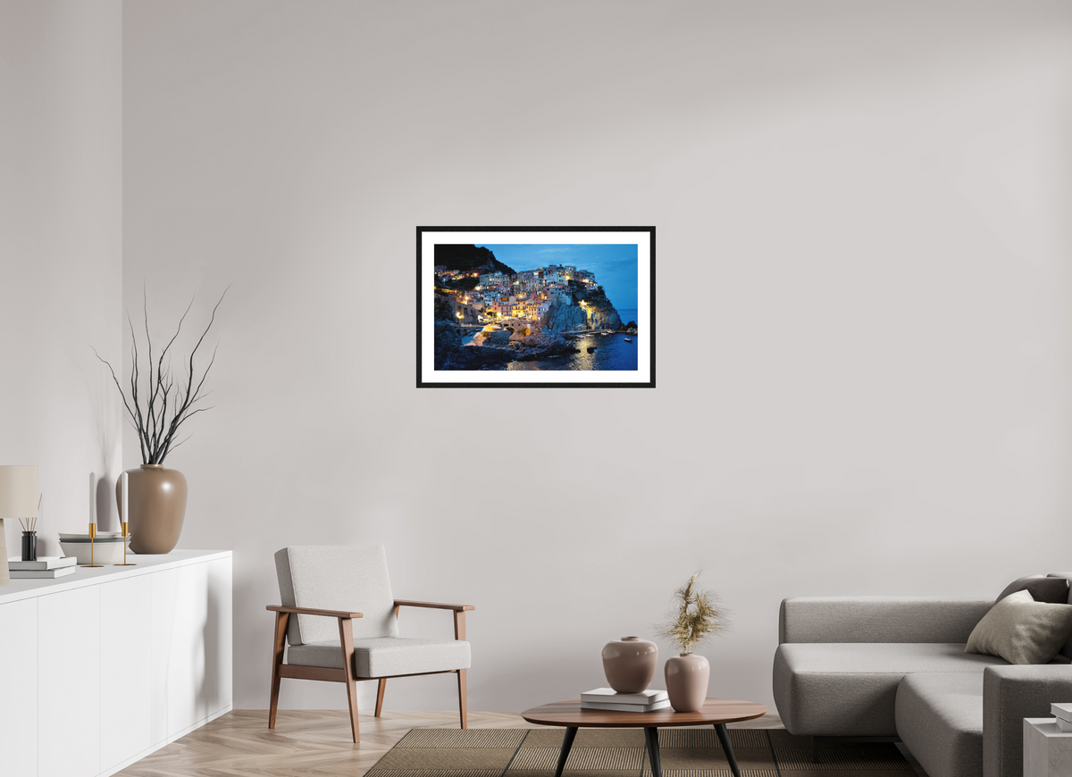 79.9 x 50 cm, Smooth Natural Paper Print with Frame Manarola Harbour