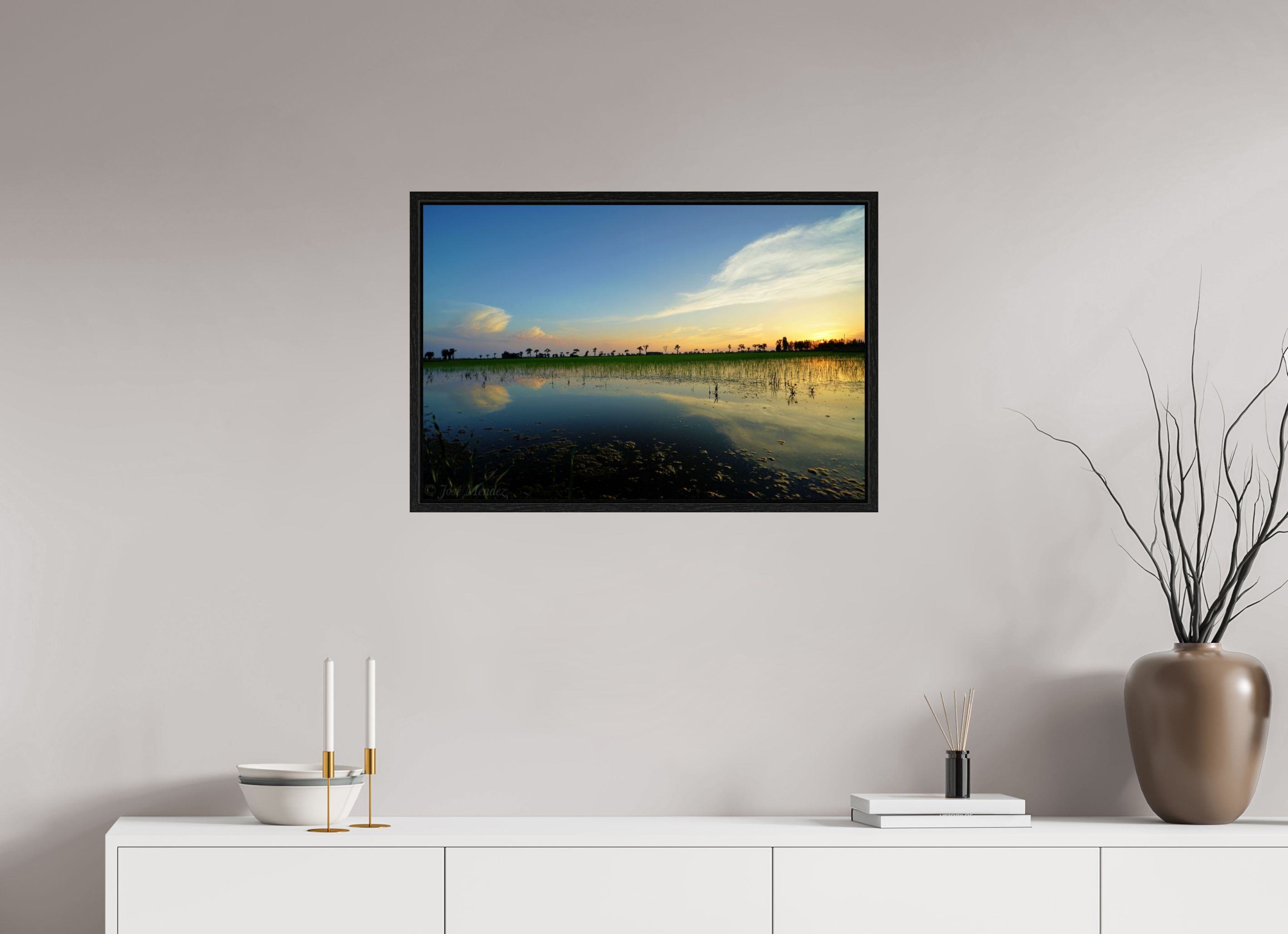 75 x 50 cm, Floater Frame Rice Fields at Twilight