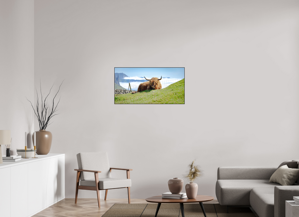 96.5 x 50 cm, Solid Wood Artbox Highland Cow of the Faroe Islands