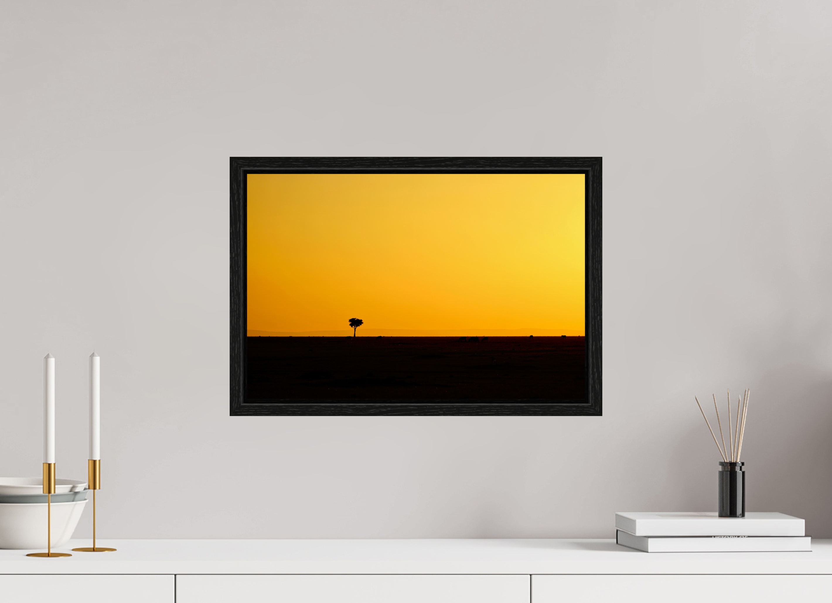 45 x 30 cm, Floater Frame Golden Sky over the African Savannah