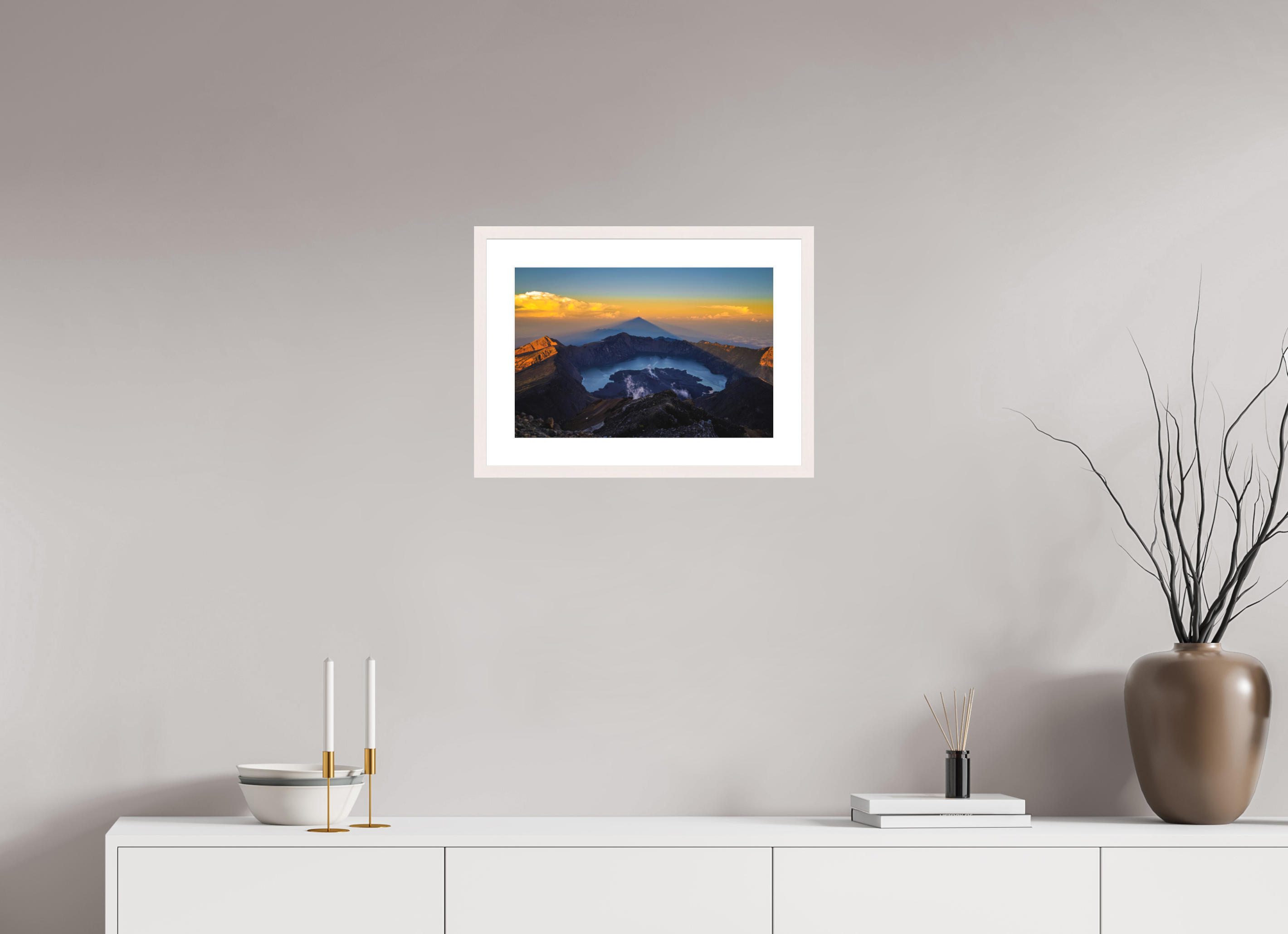 45 x 30 cm, Solid Wood Frame with Passe Partout Mount Rinjani's Caldera  - Lombok - Indonesia