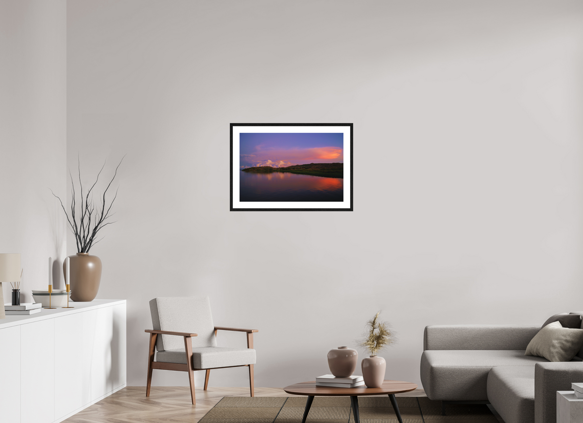 75 x 50 cm, Smooth Natural Paper Print with Frame Sunrise Hues - Tanzania