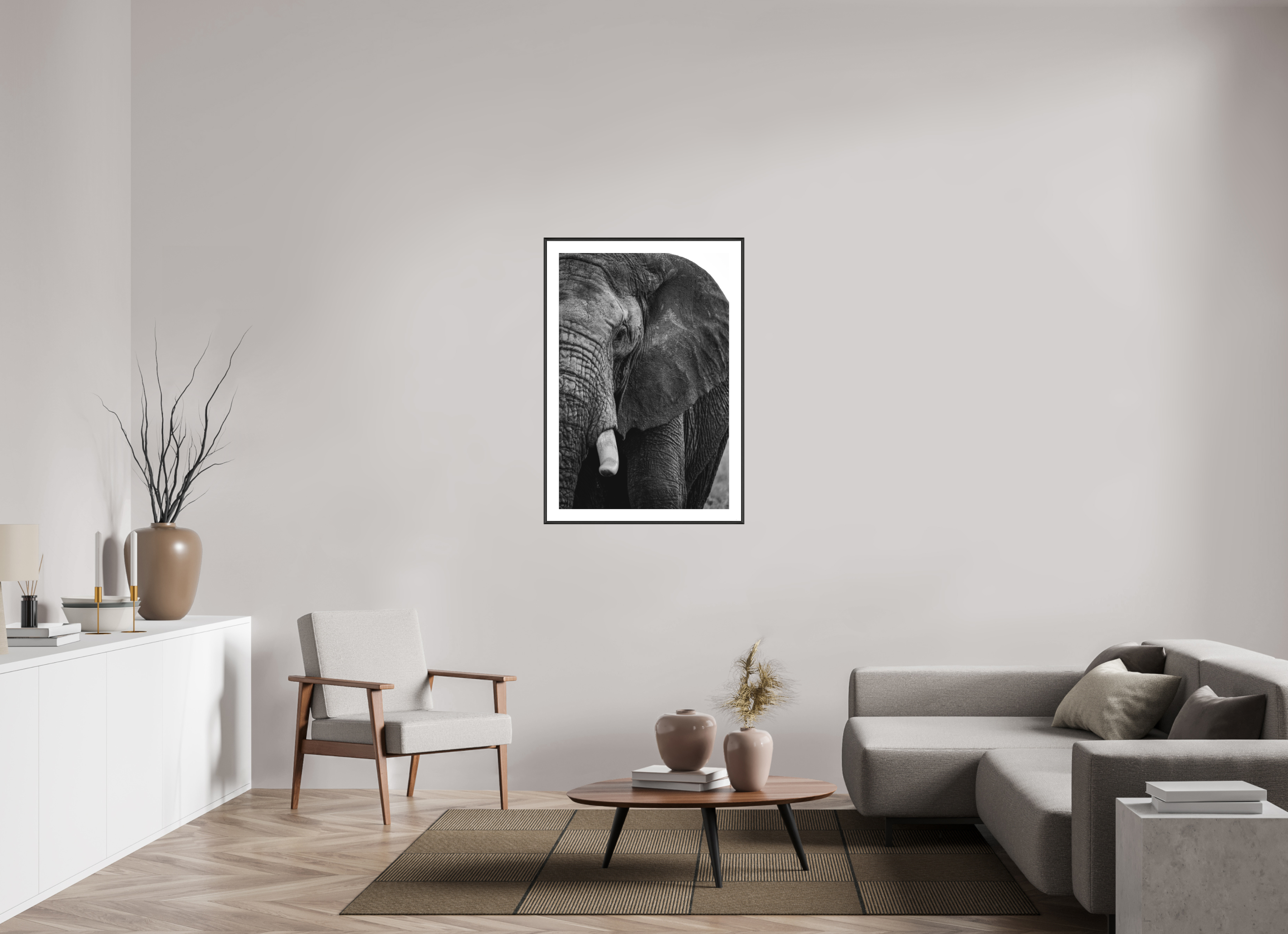 70 x 105 cm, Changeable Magnetic Frame - Hahnemühle Fineart Pearl The Hidden Side of Elephants