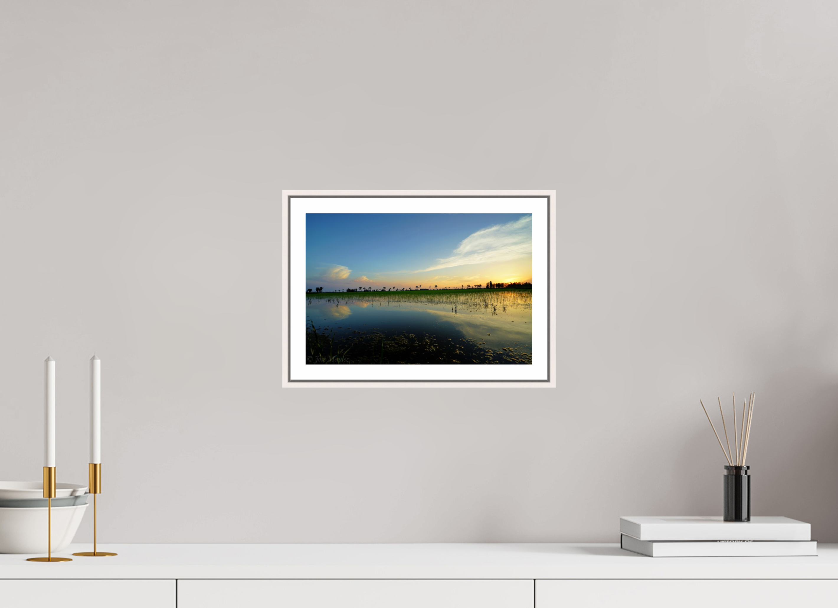 30 x 20 cm, Fine Art Print On Framed Aluminum Dibond Rice Fields at Dusk