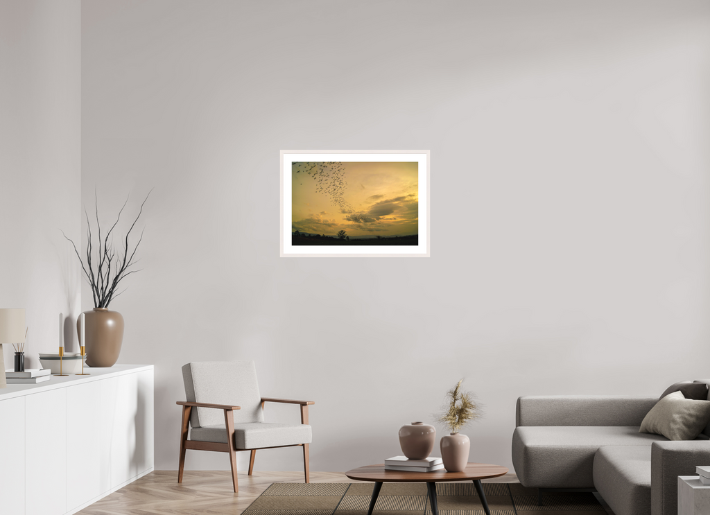 75 x 50 cm, Solid Wood Frame with Passe Partout Dusk Emergence