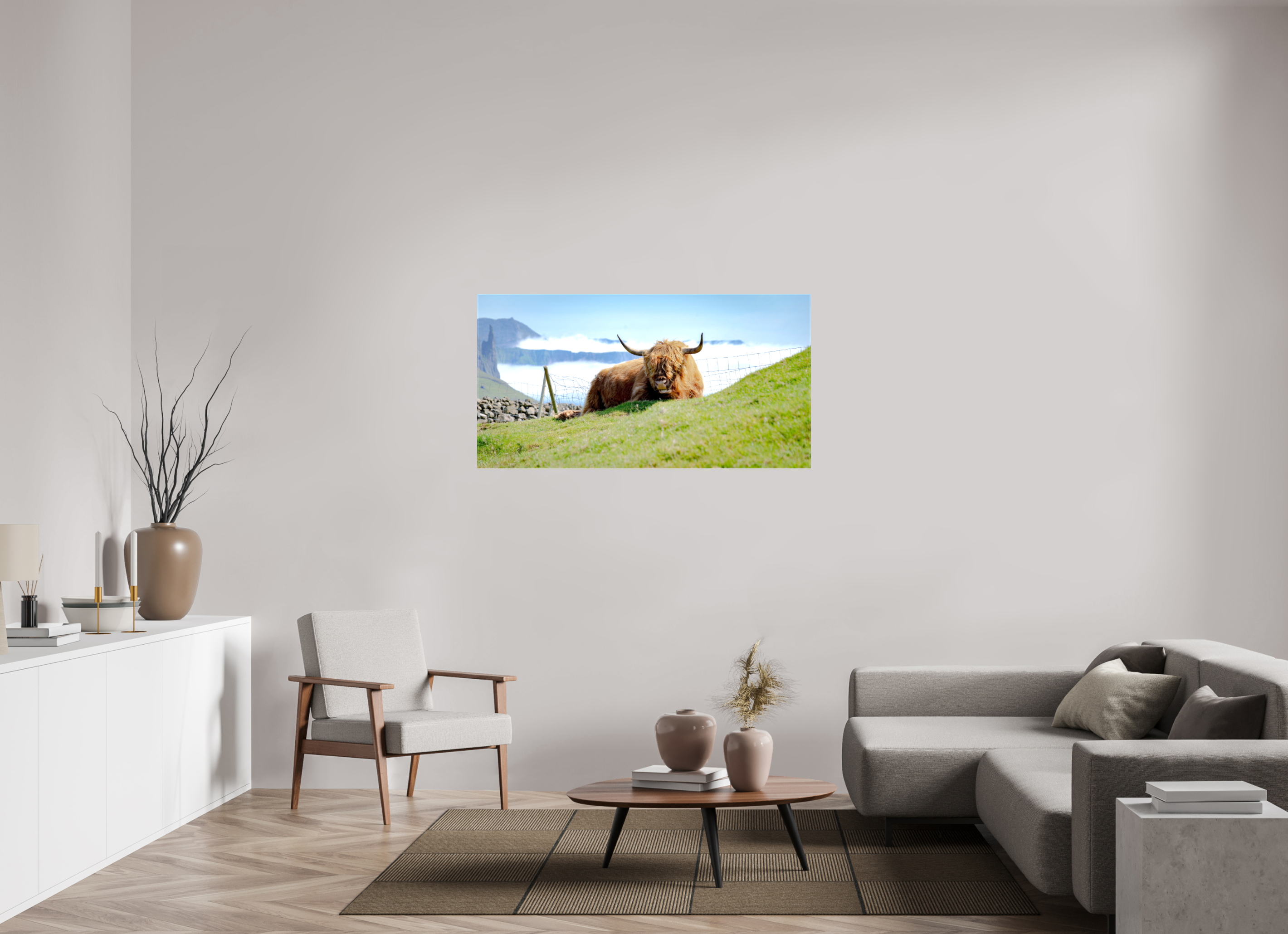 135 x 70 cm, Canvases Unframed Highland Cow of the Faroe Islands