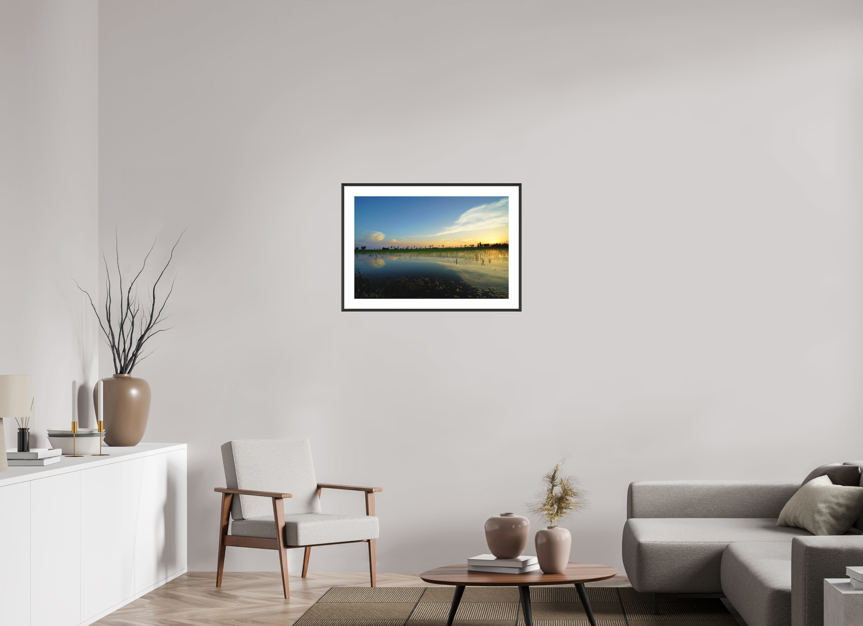 75 x 50 cm, Changeable Magnetic Frame - Hahnemühle Fineart Pearl Rice Fields at Dusk
