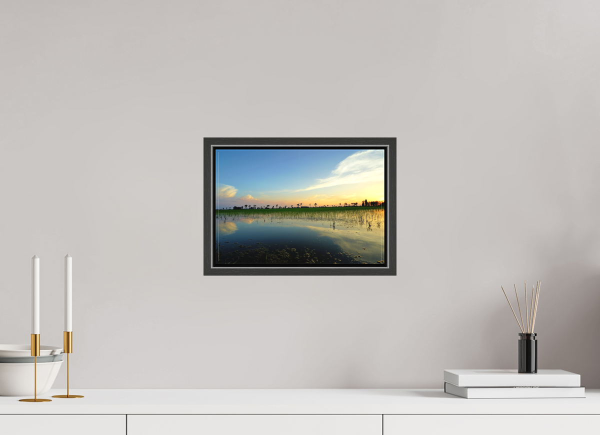 30 x 20 cm, Textile Print Canvas with 15 mm Width Gap Frame Rice Fields at Dusk