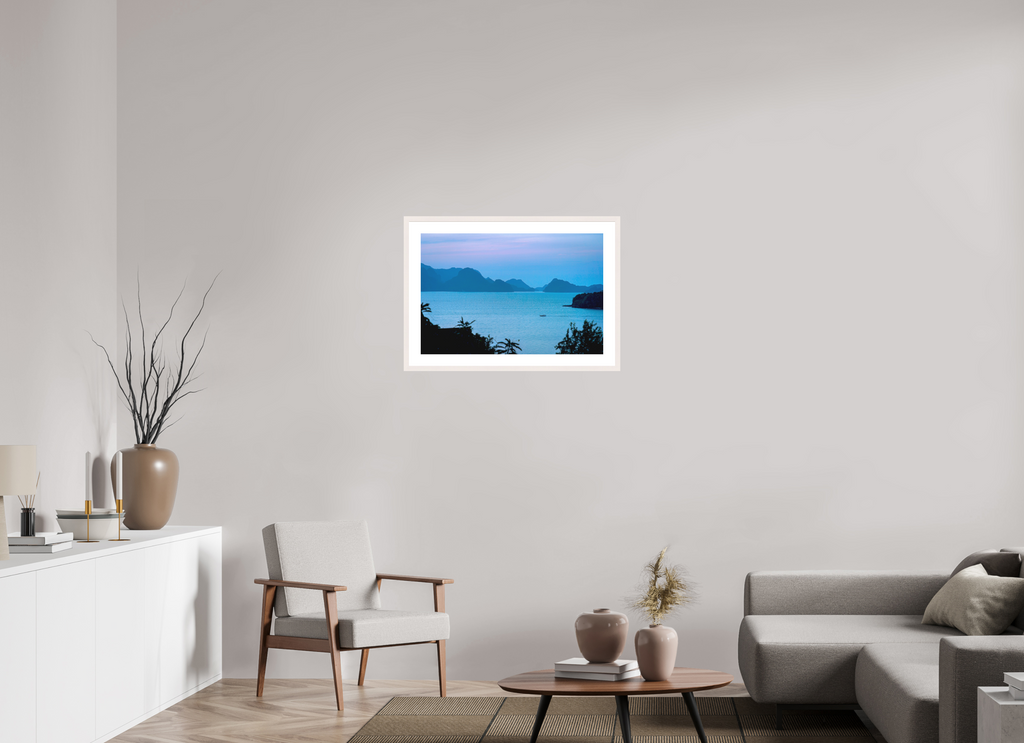 75 x 50 cm, Solid Wood Frame with Passe Partout Blue Silence at Dusk