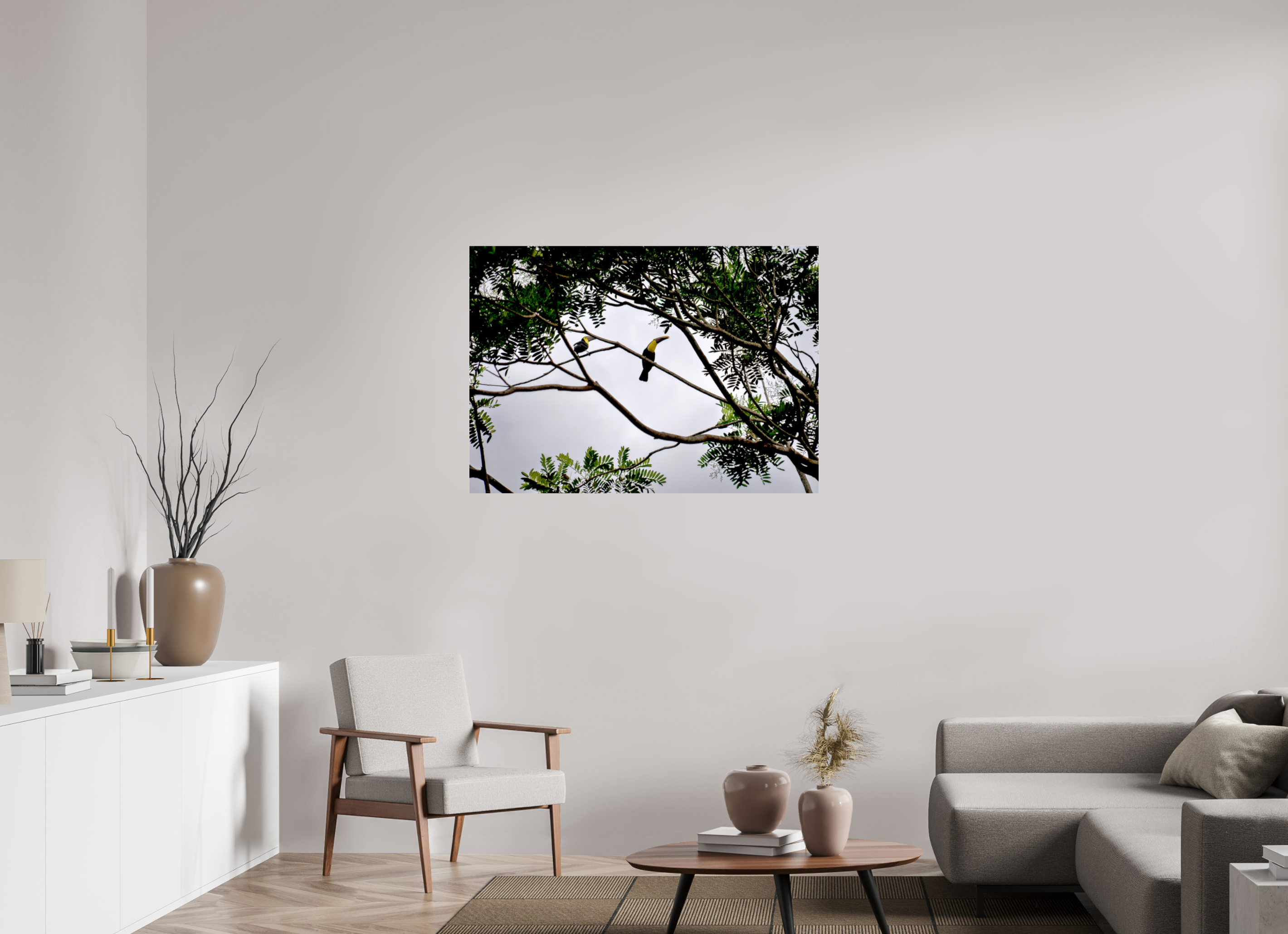 112.9 x 80 cm, Photo Print Under Acrylic Glass A Hornbill on a Branch